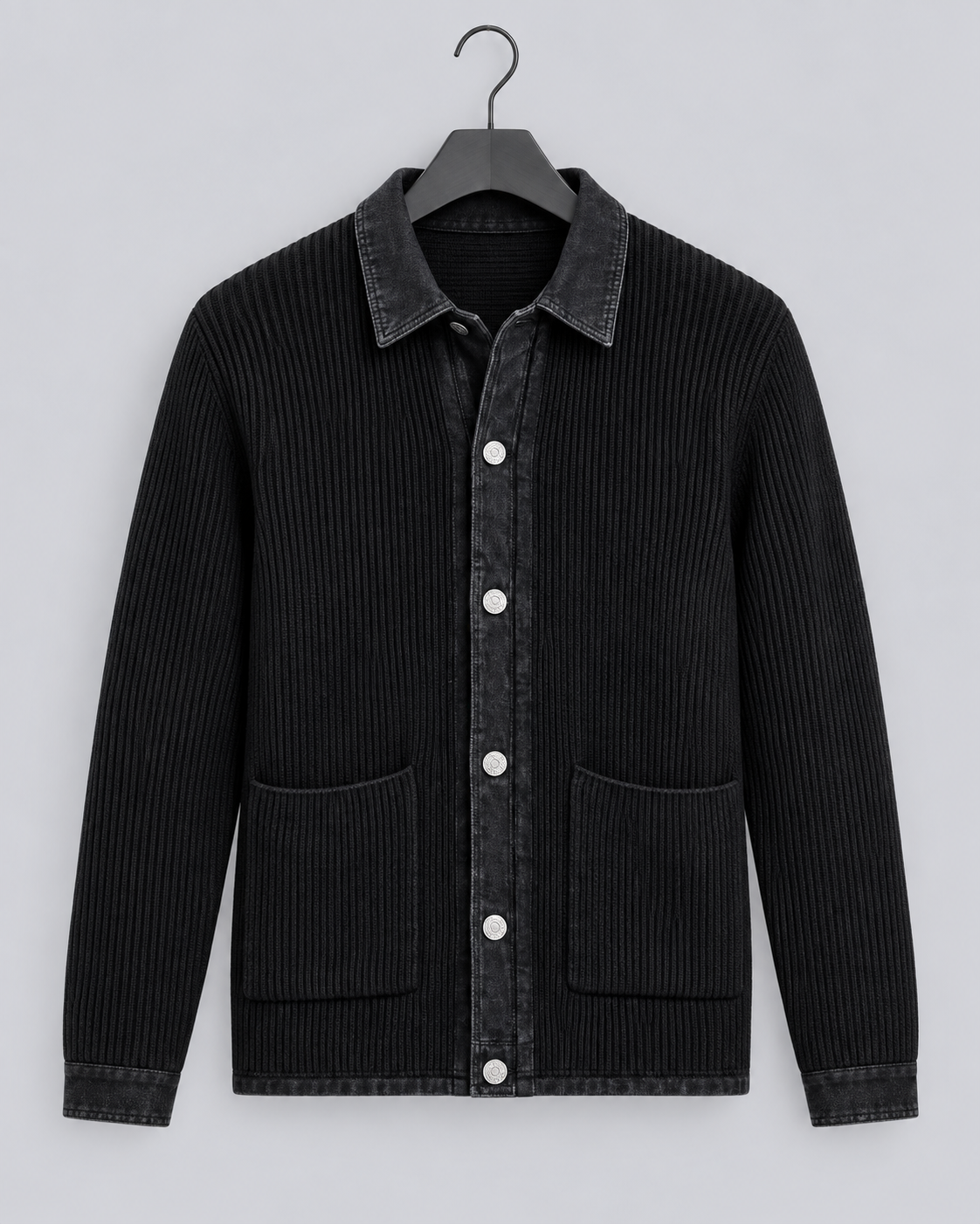 Men's Wool Knit Cardigan | Denim-Style Contrast Trim Jacket