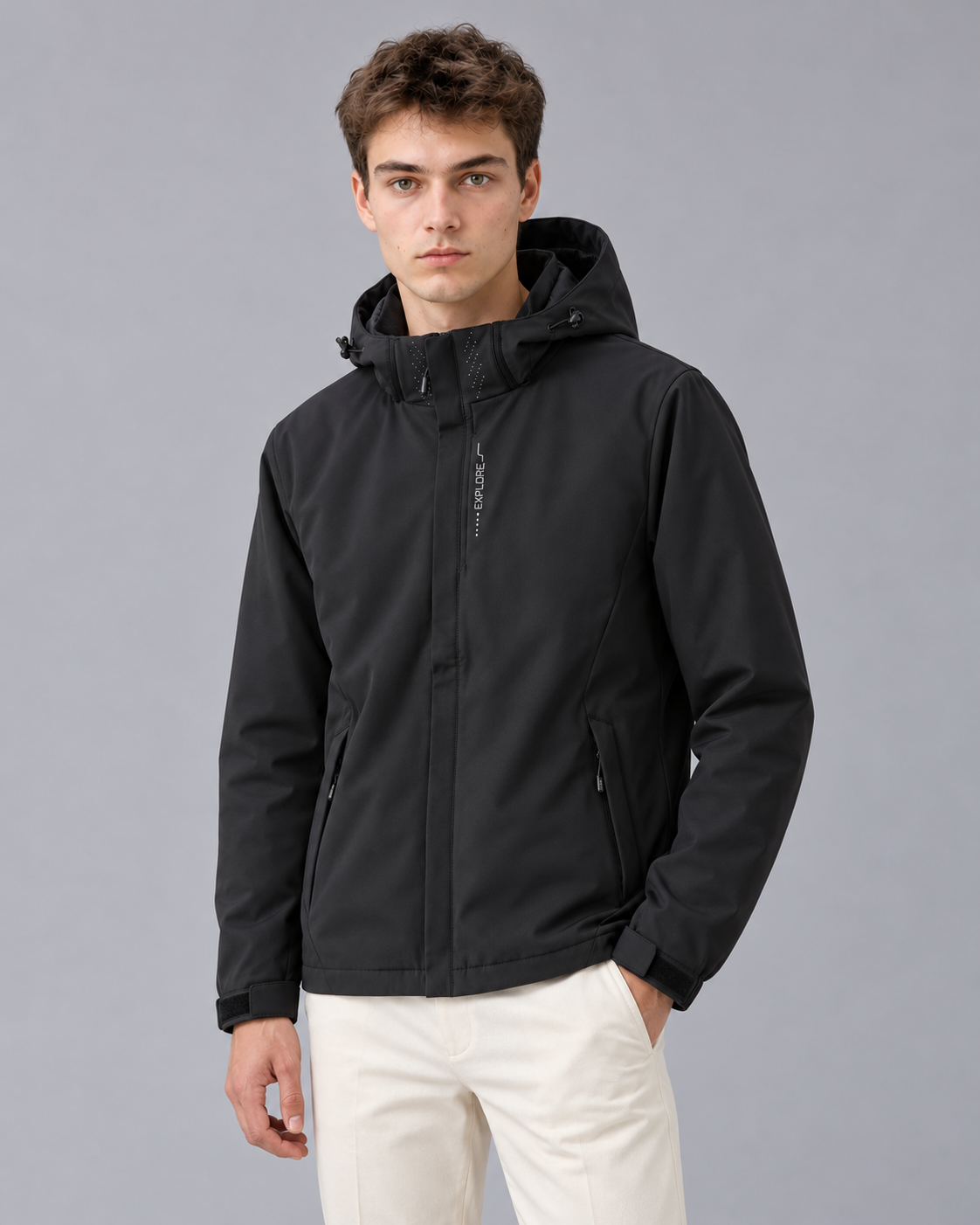 Men's Waterproof Jacket with Detachable Hood – Hardshell Rain Jacket with Zip Pockets