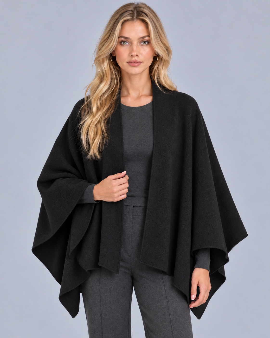 Women's Wool Knit Shawl with Open Front