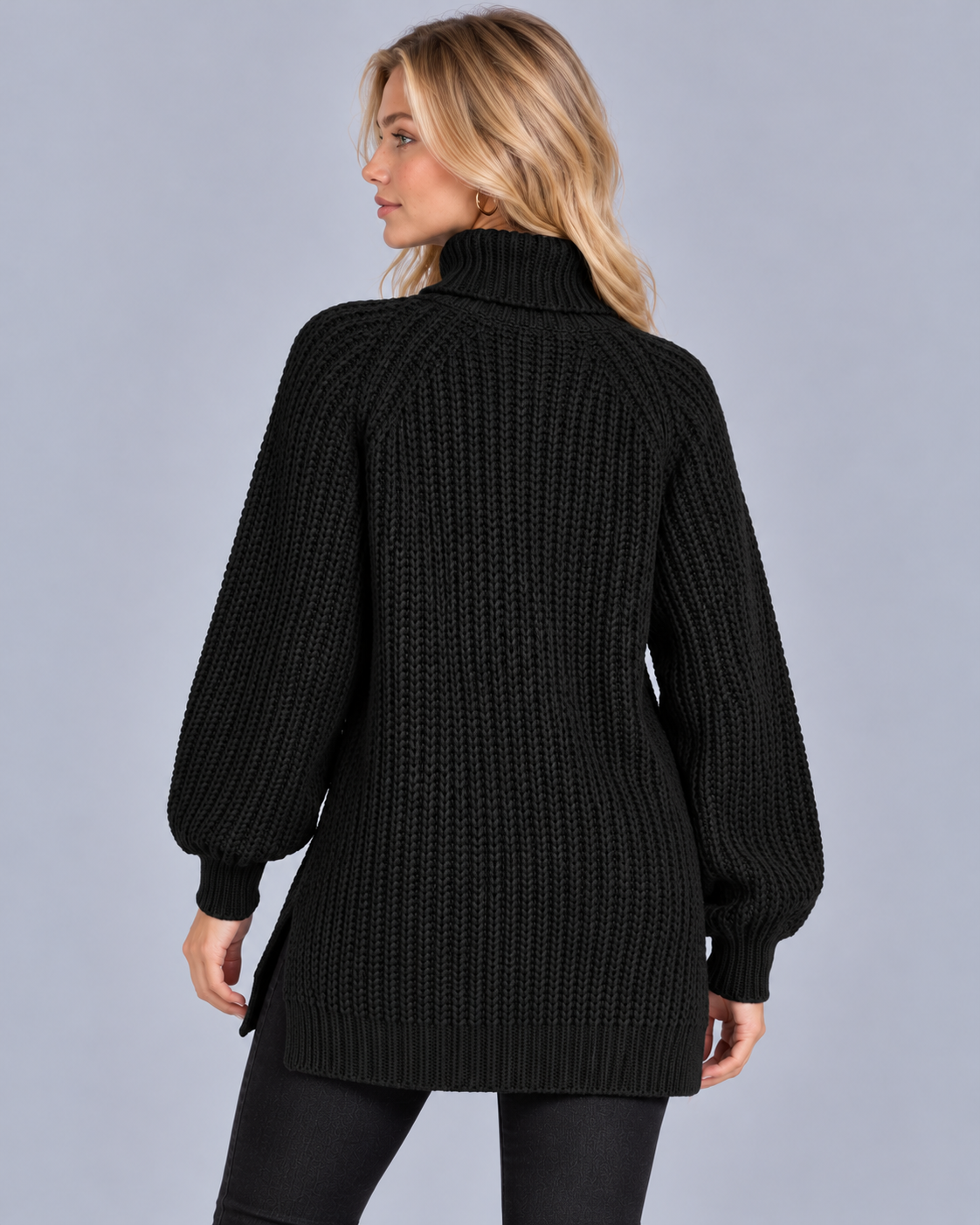 Women's Cotton Turtleneck Jumper with Side Splits