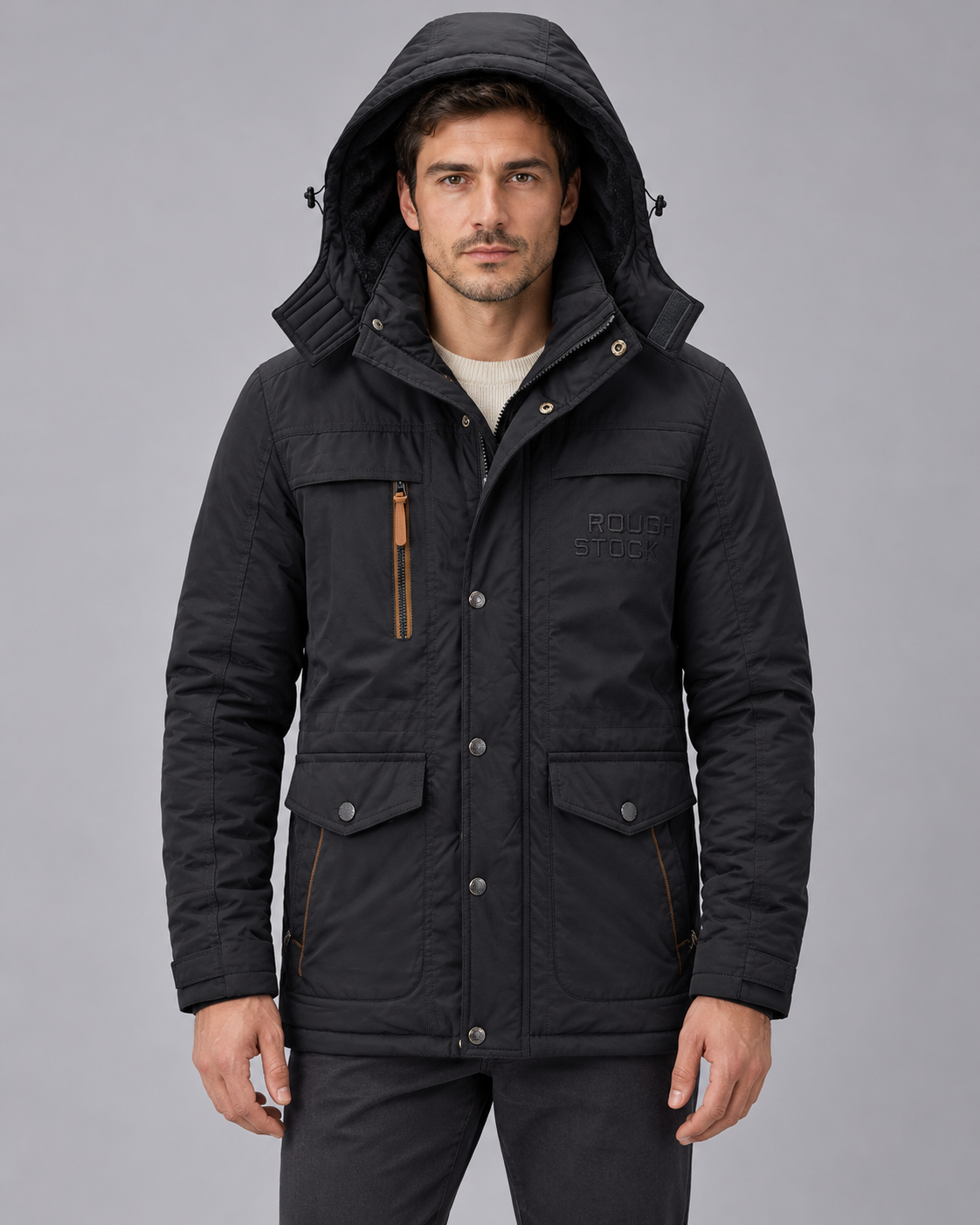 Men's Hooded Winter Parka with Pockets