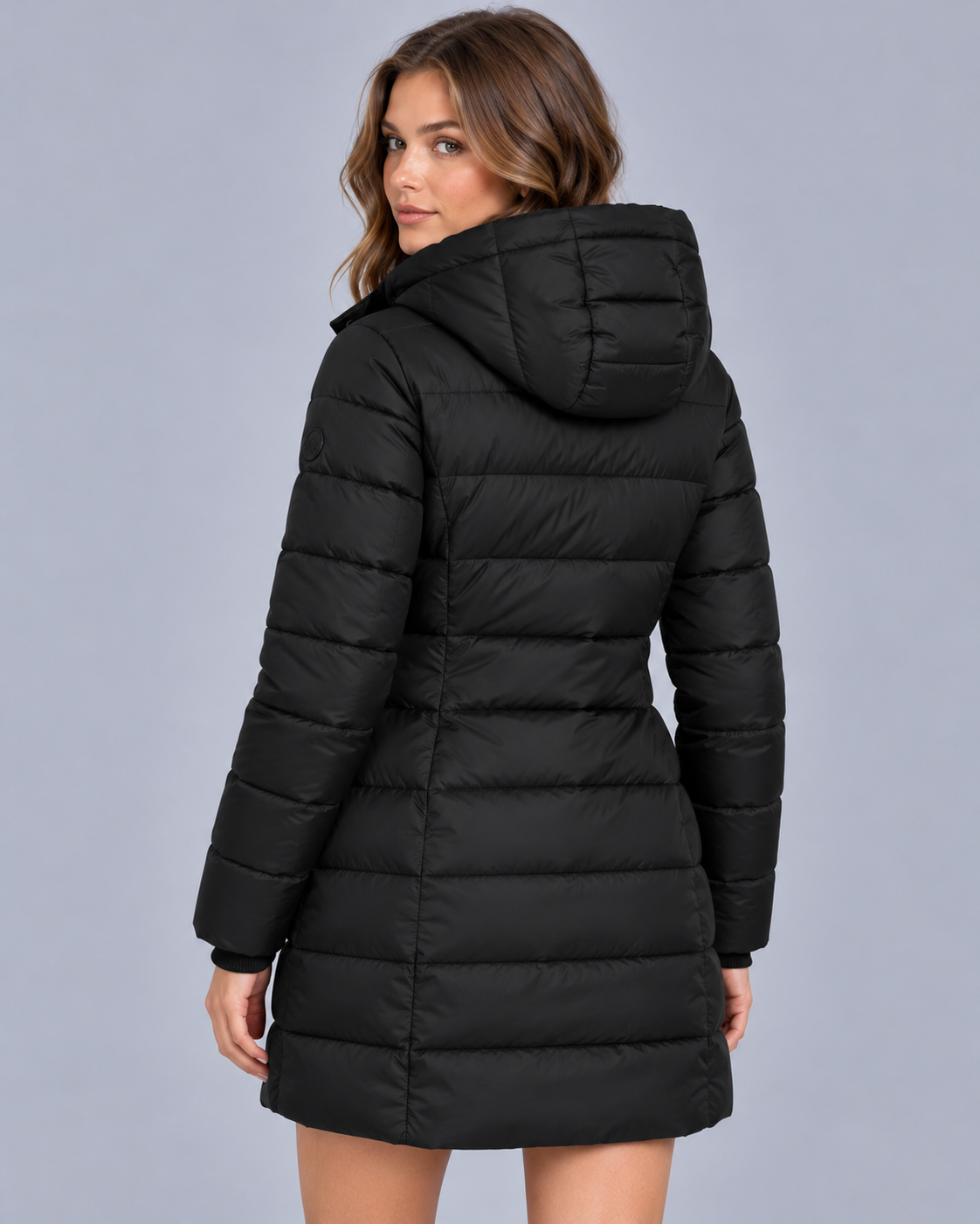 Women's Hooded Puffer Jacket with Zip Front