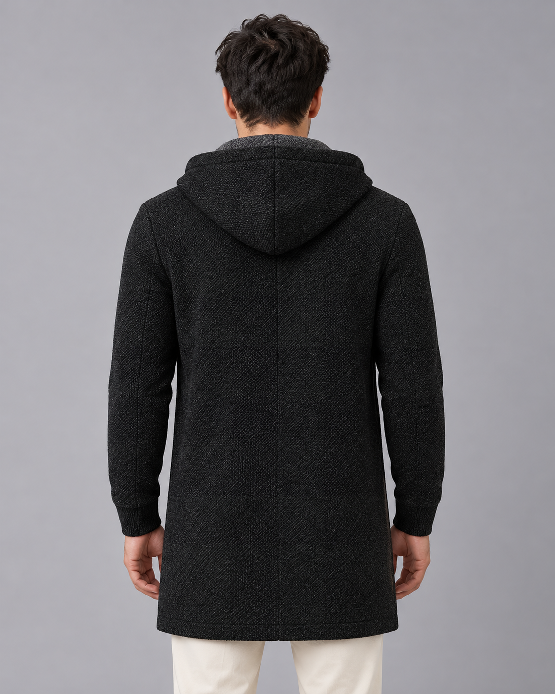 Men's Mid Length Hooded Coat with Zip