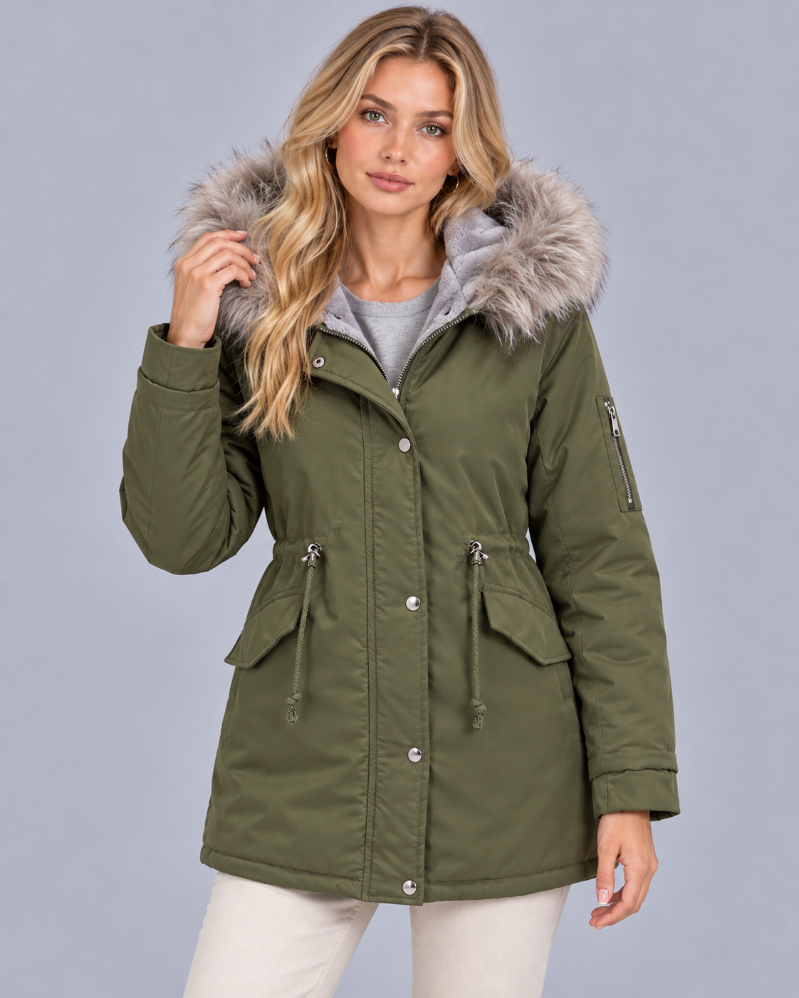 Women's Winter Parka with Faux Fur Hood