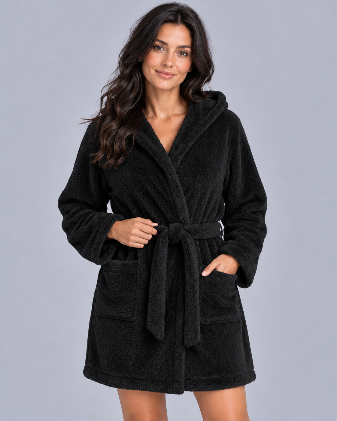 Women's Hooded Fleece Dressing Gown with Pockets