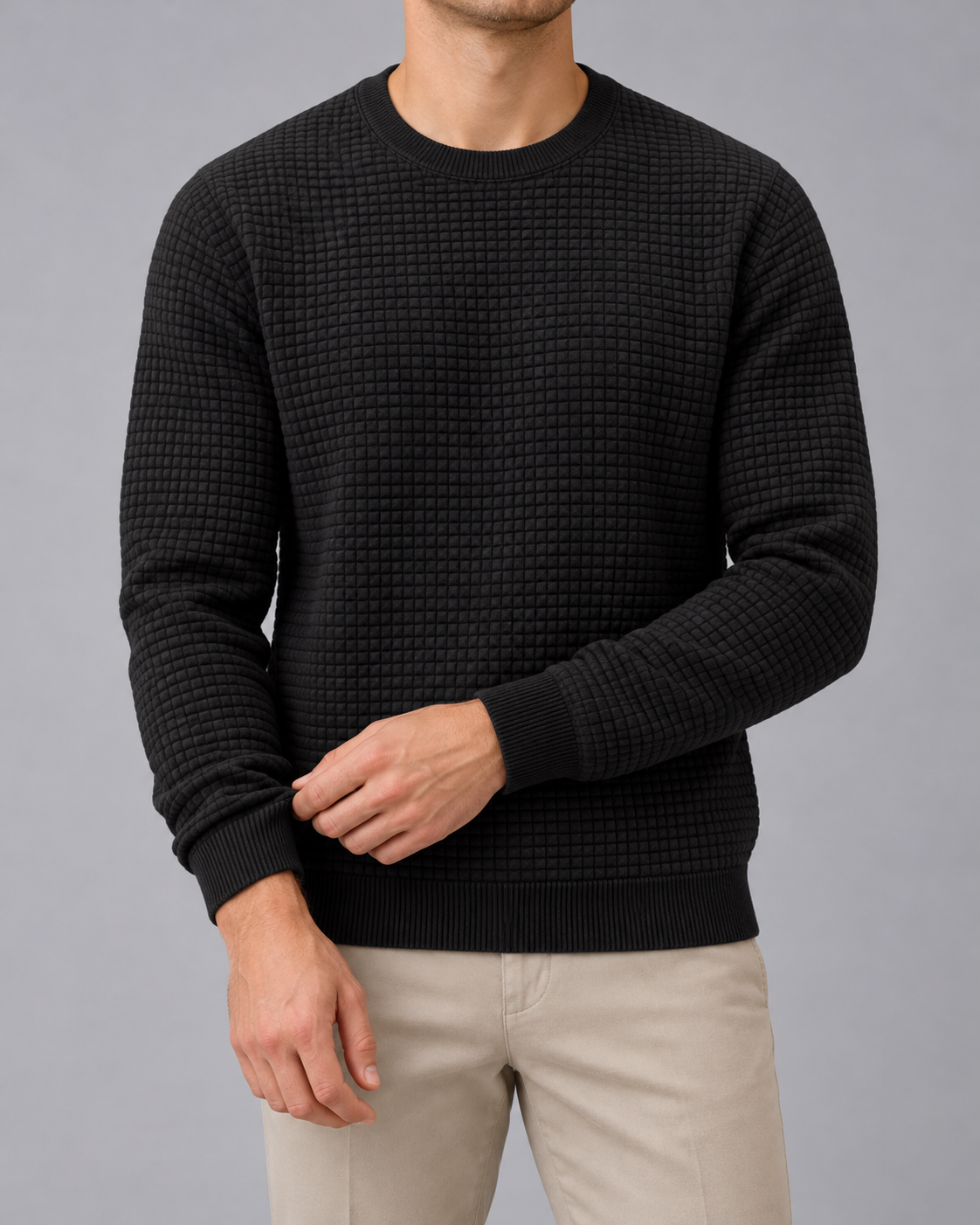 Men's Waffle-Knit Crew Neck Jumper