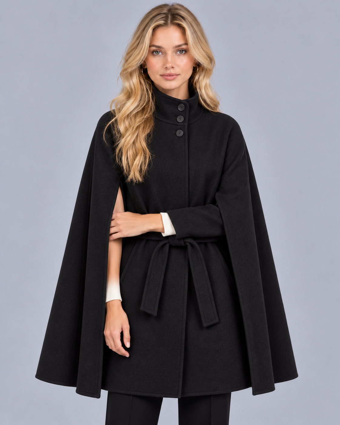 Women's Wool-Look Belted Cape Coat