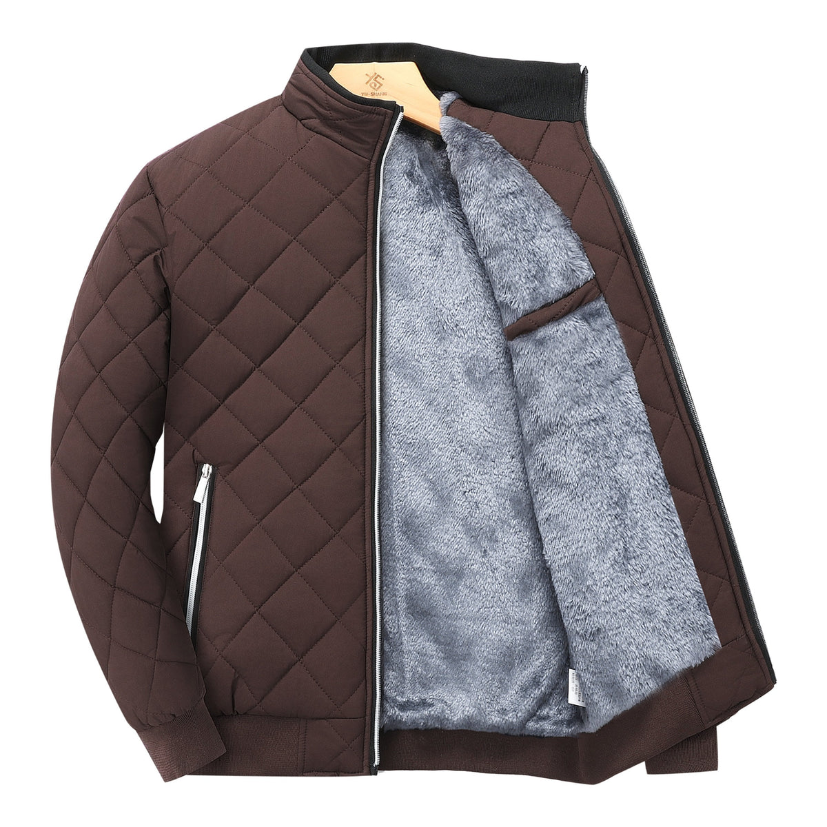 Men's Diamond Quilted Jacket – Stand Collar, Relaxed Fit