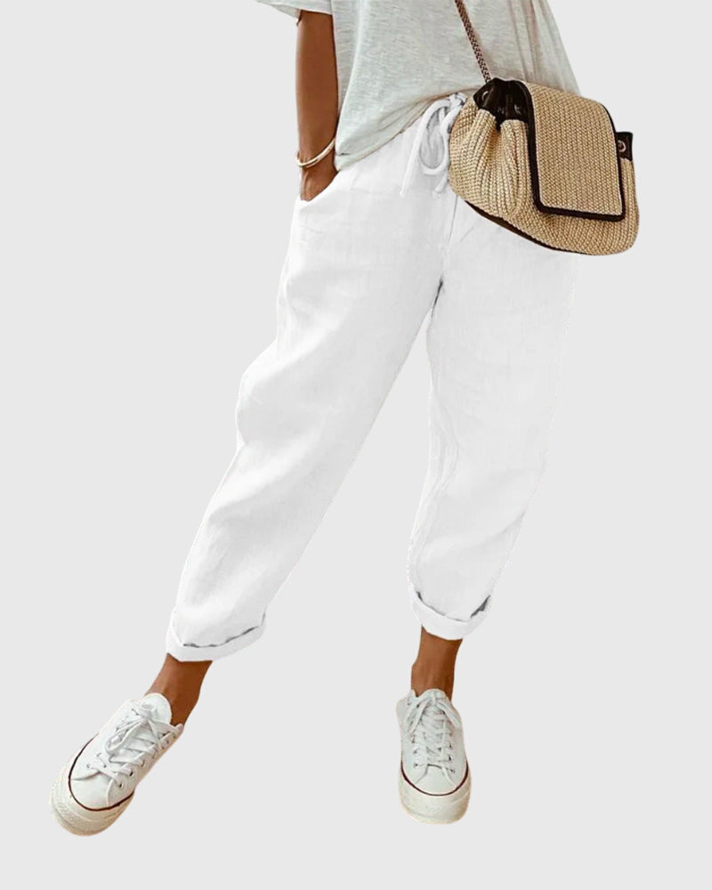 Men's High Waist Trousers – Straight Leg, Elastic Waist