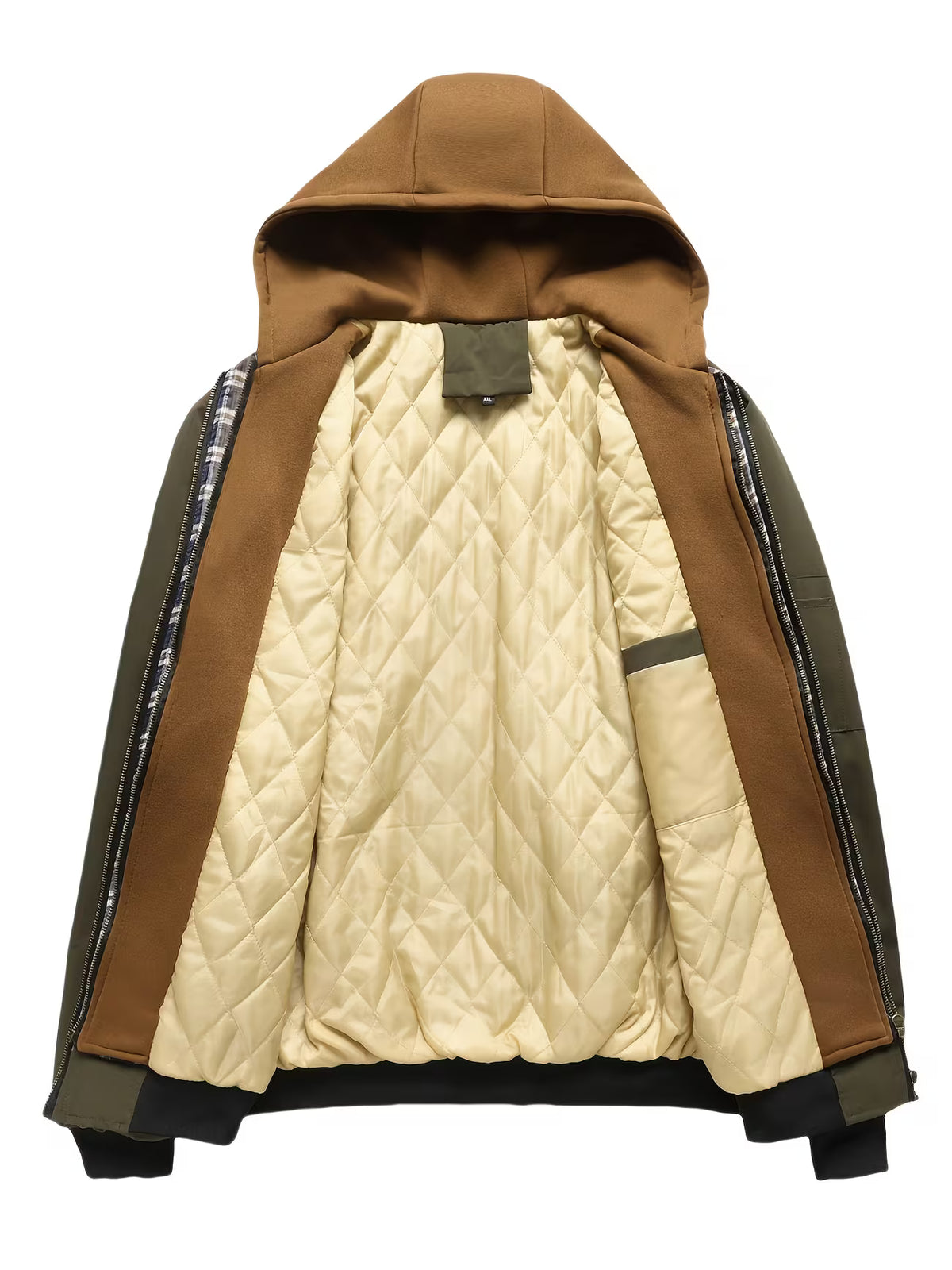 Men's Check Hooded Jacket – Lined Zip Up, Relaxed Fit