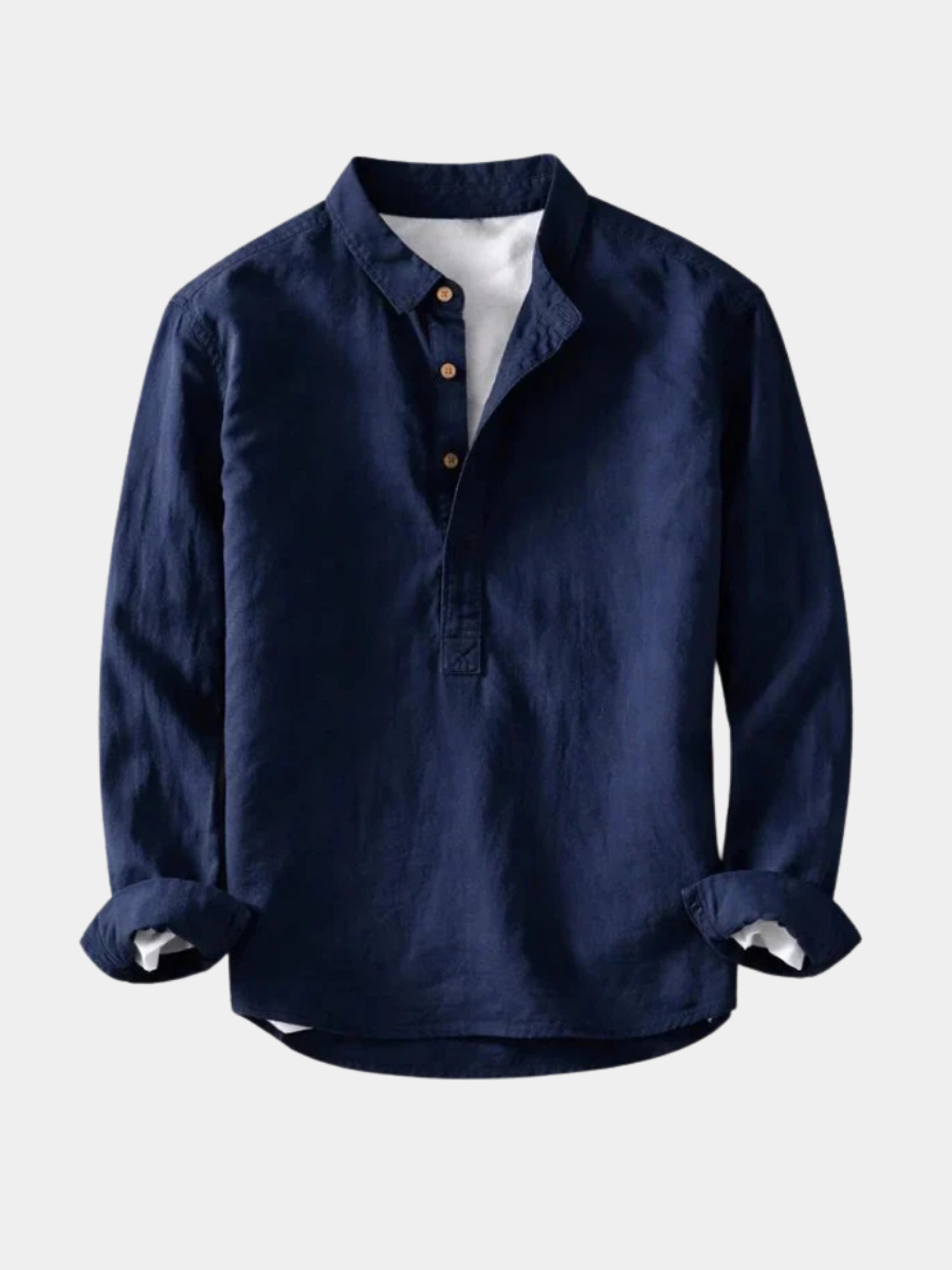 Men's Linen Cotton Henley Shirt – Band Collar, Relaxed Fit