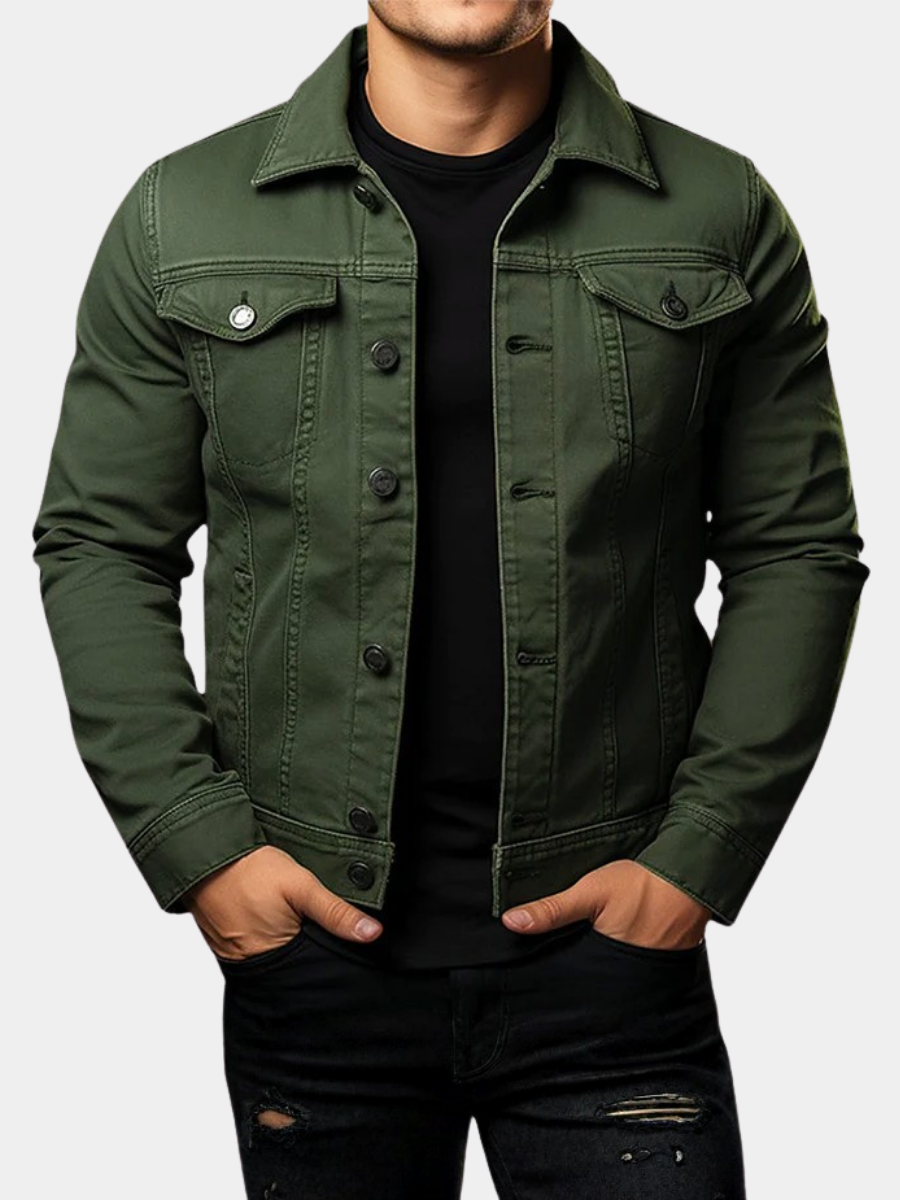 Men's Denim Jacket – Cotton, Polo Collar, Structured Fit