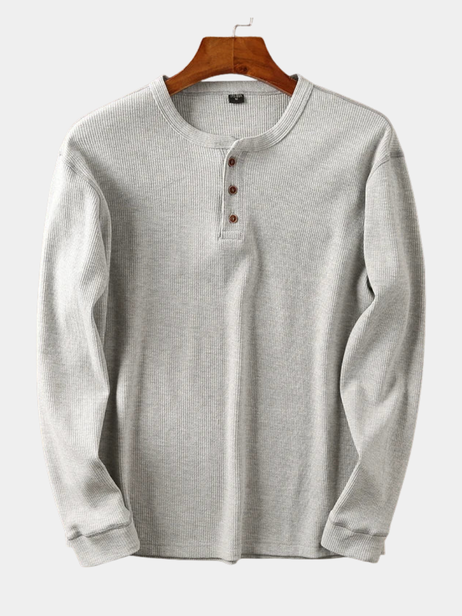 Men's Waffle Knit Henley – Cotton, Long Sleeve, Relaxed Fit