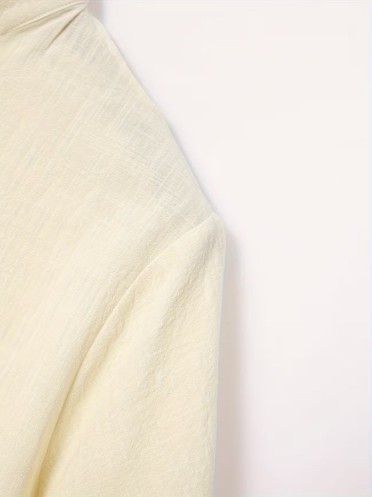 Men's Short Sleeve Grandad Collar Shirt – Linen Look, Relaxed Fit