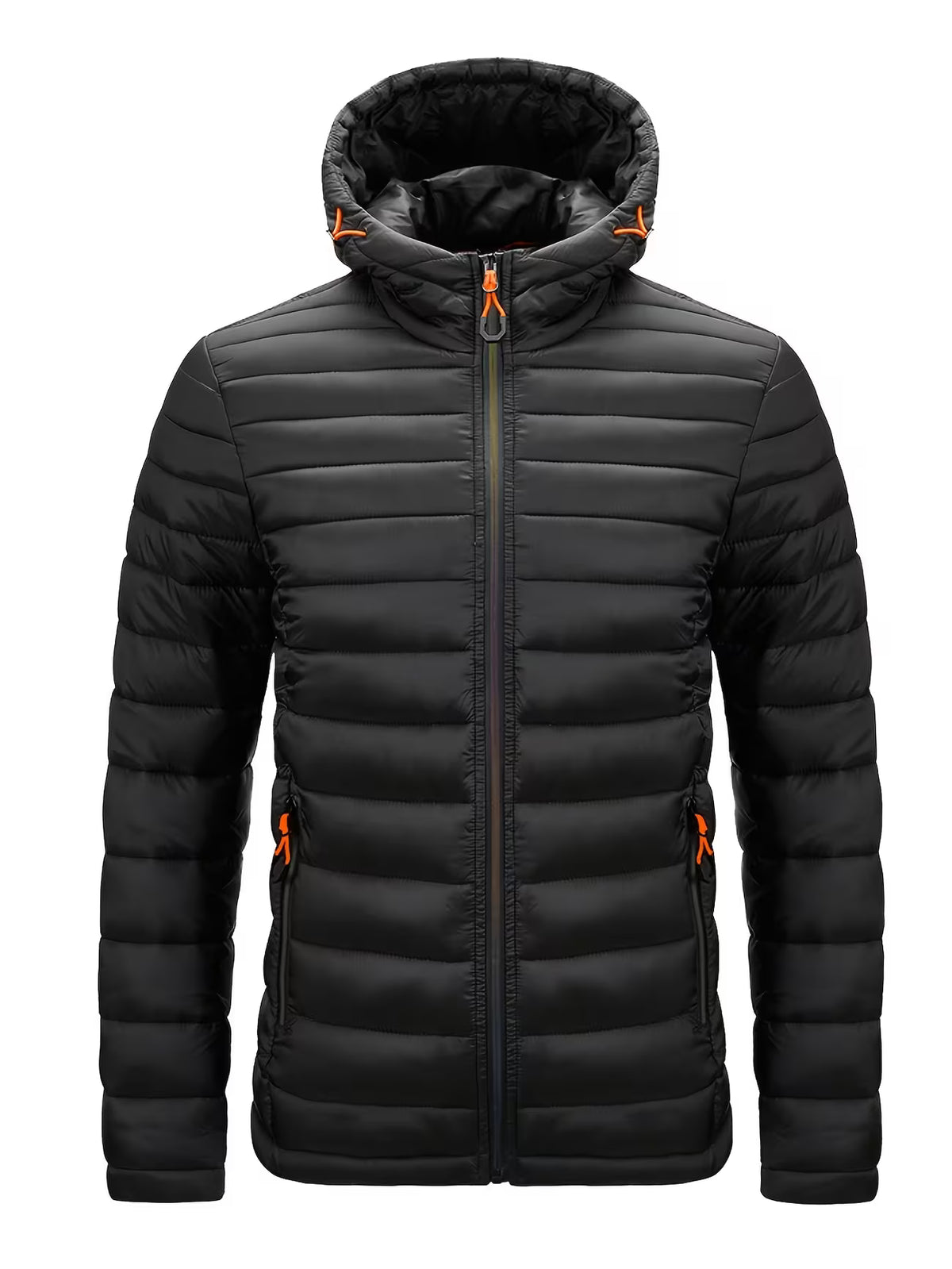 Men's Hooded Quilted Coat – Padded Winter Jacket, Zip Front