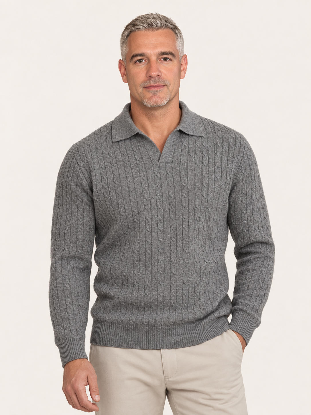 Men's Knitted Polo Jumper – Cable Knit, Johnny Collar