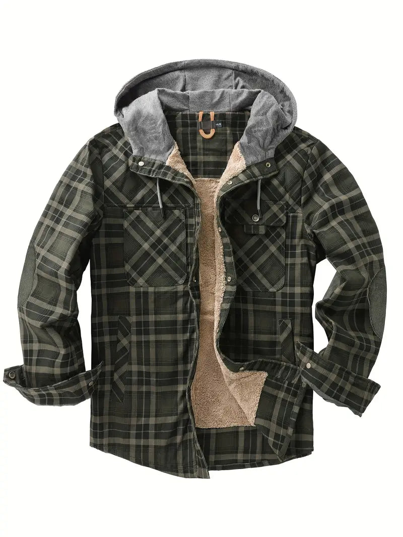 Men's Check Hooded Shirt Jacket – Fleece Lined, Relaxed Fit