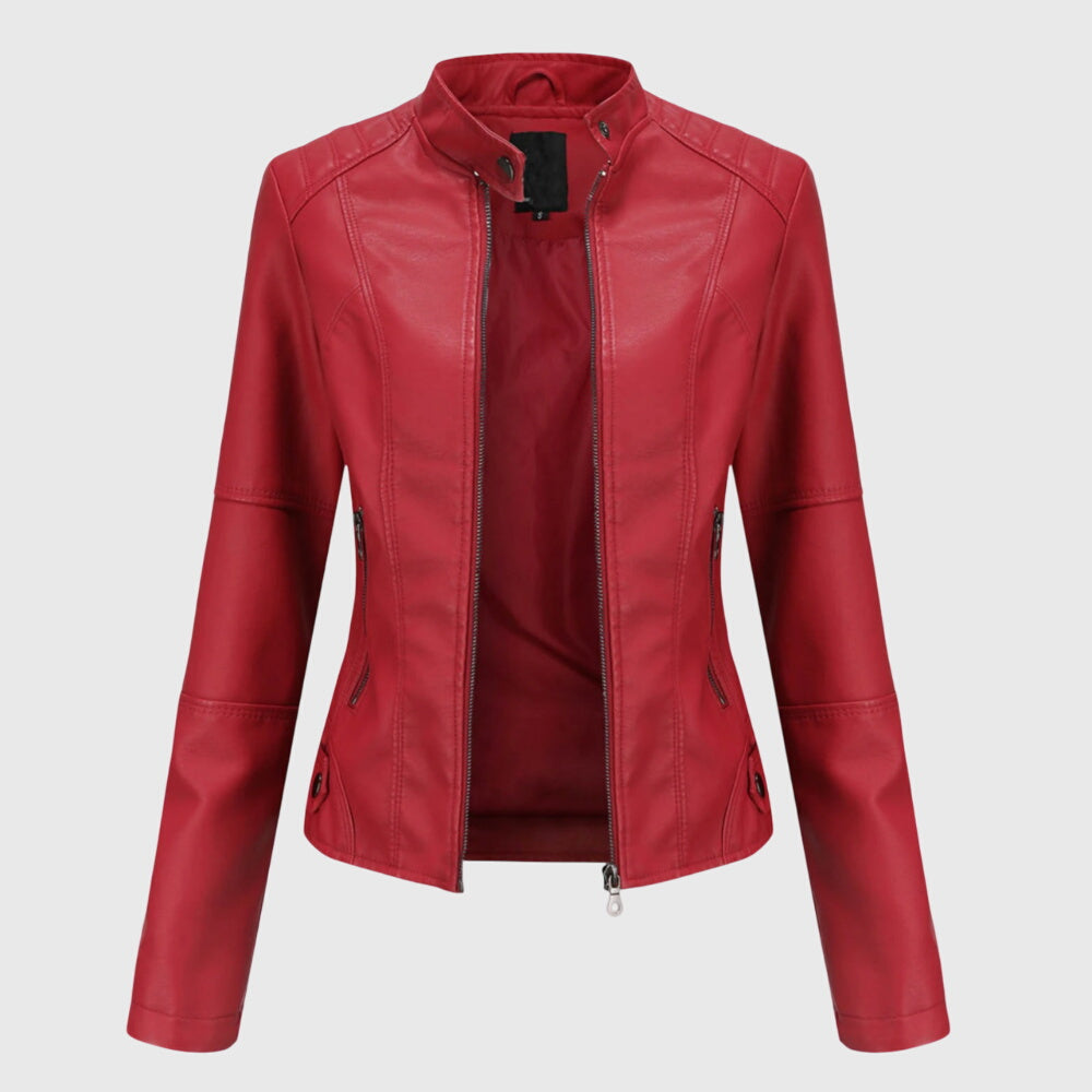 Women's Faux Leather Biker Jacket – Cropped Zip Up, Tailored Fit