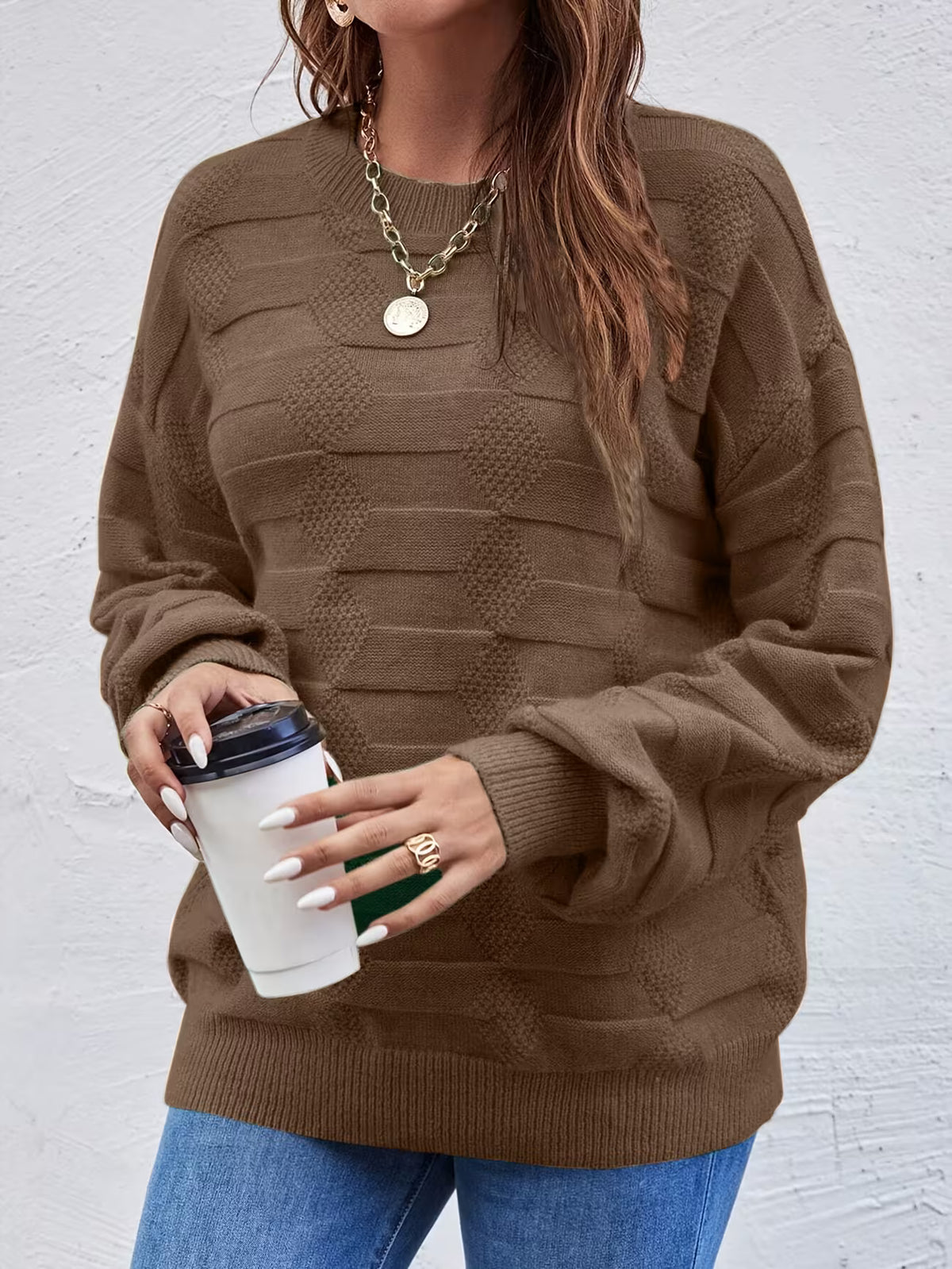 Women's Crew Neck Jumper – Long Sleeve Knit Top, Streamlined Fit