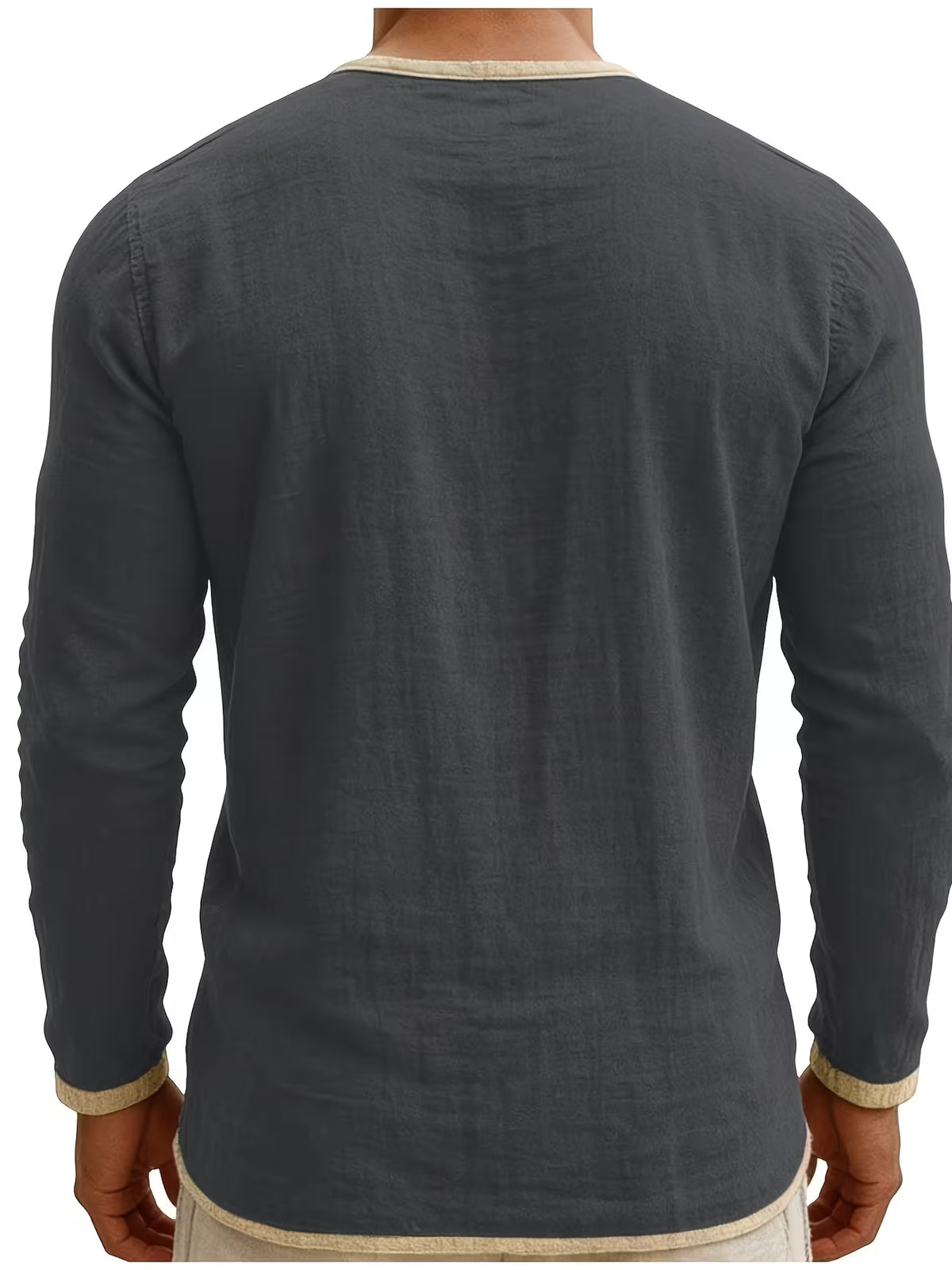 Men's Linen Shirt – Stand Collar, Long Sleeve, Relaxed Fit