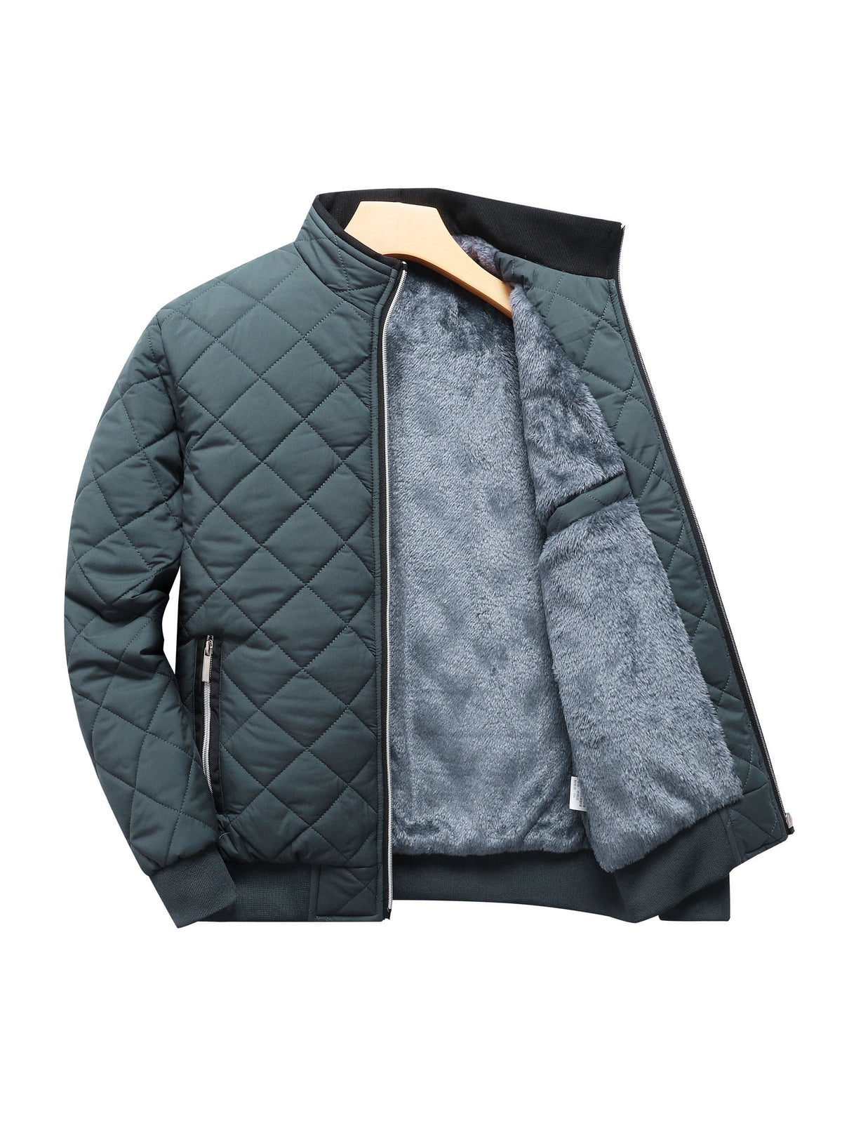 Men's Diamond Quilted Jacket – Stand Collar, Relaxed Fit