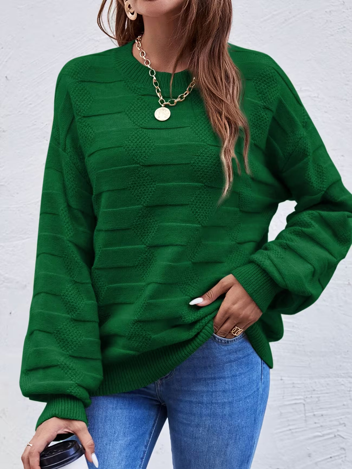 Women's Crew Neck Jumper – Long Sleeve Knit Top, Streamlined Fit