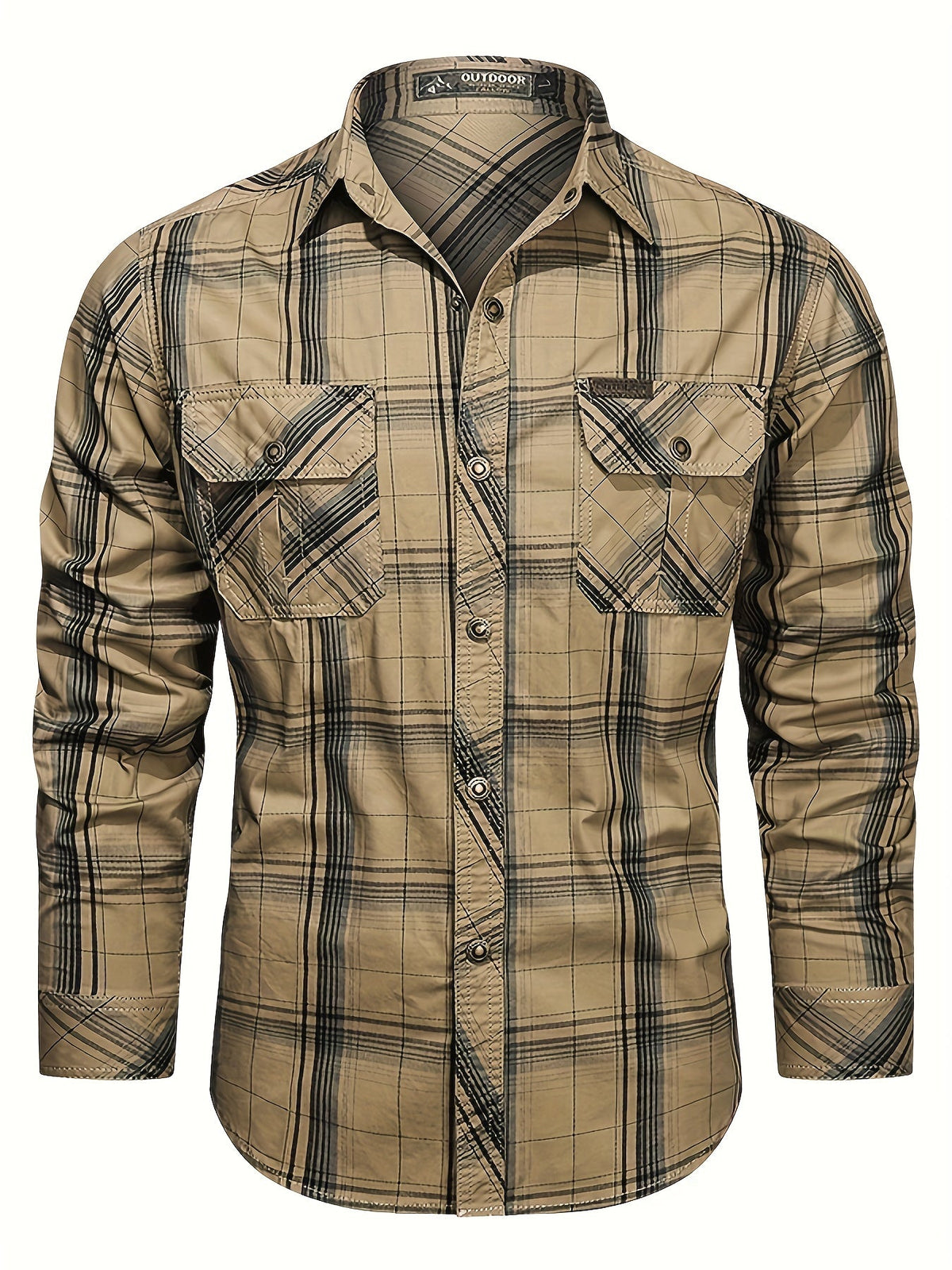 Men's Check Shirt Long Sleeve – Casual Checked Shirt with Two Flap Chest Pockets