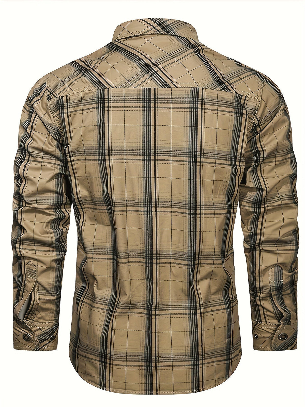 Men's Check Shirt Long Sleeve – Casual Checked Shirt with Two Flap Chest Pockets