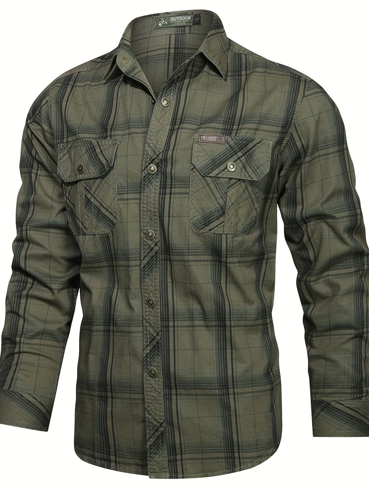 Men's Check Shirt Long Sleeve – Casual Checked Shirt with Two Flap Chest Pockets