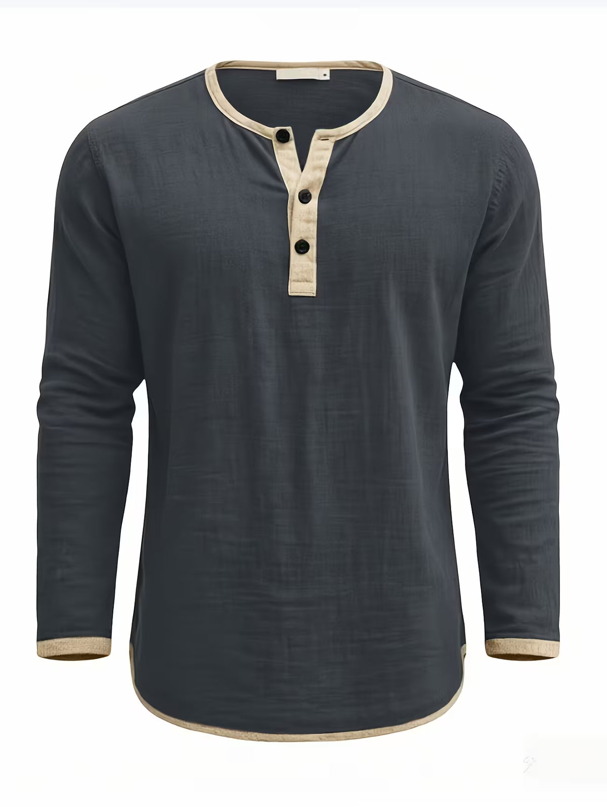 Men's Linen Shirt – Stand Collar, Long Sleeve, Relaxed Fit