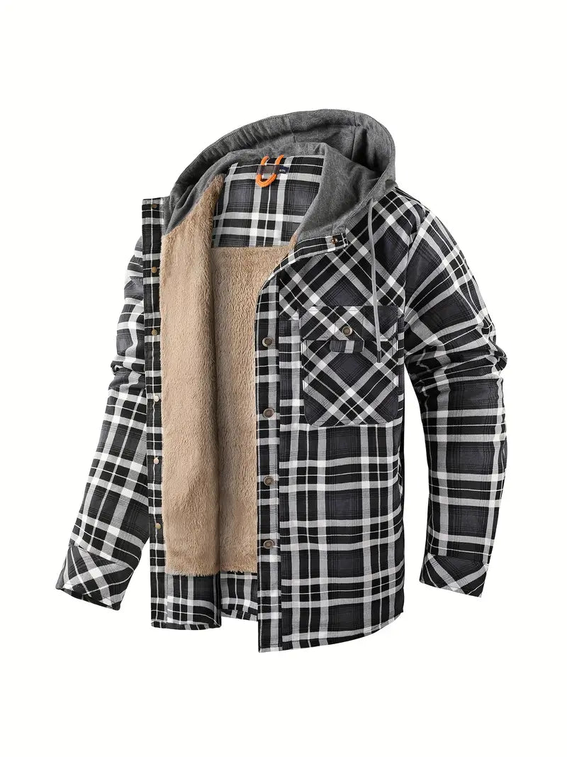 Men's Check Hooded Shirt Jacket – Fleece Lined, Relaxed Fit