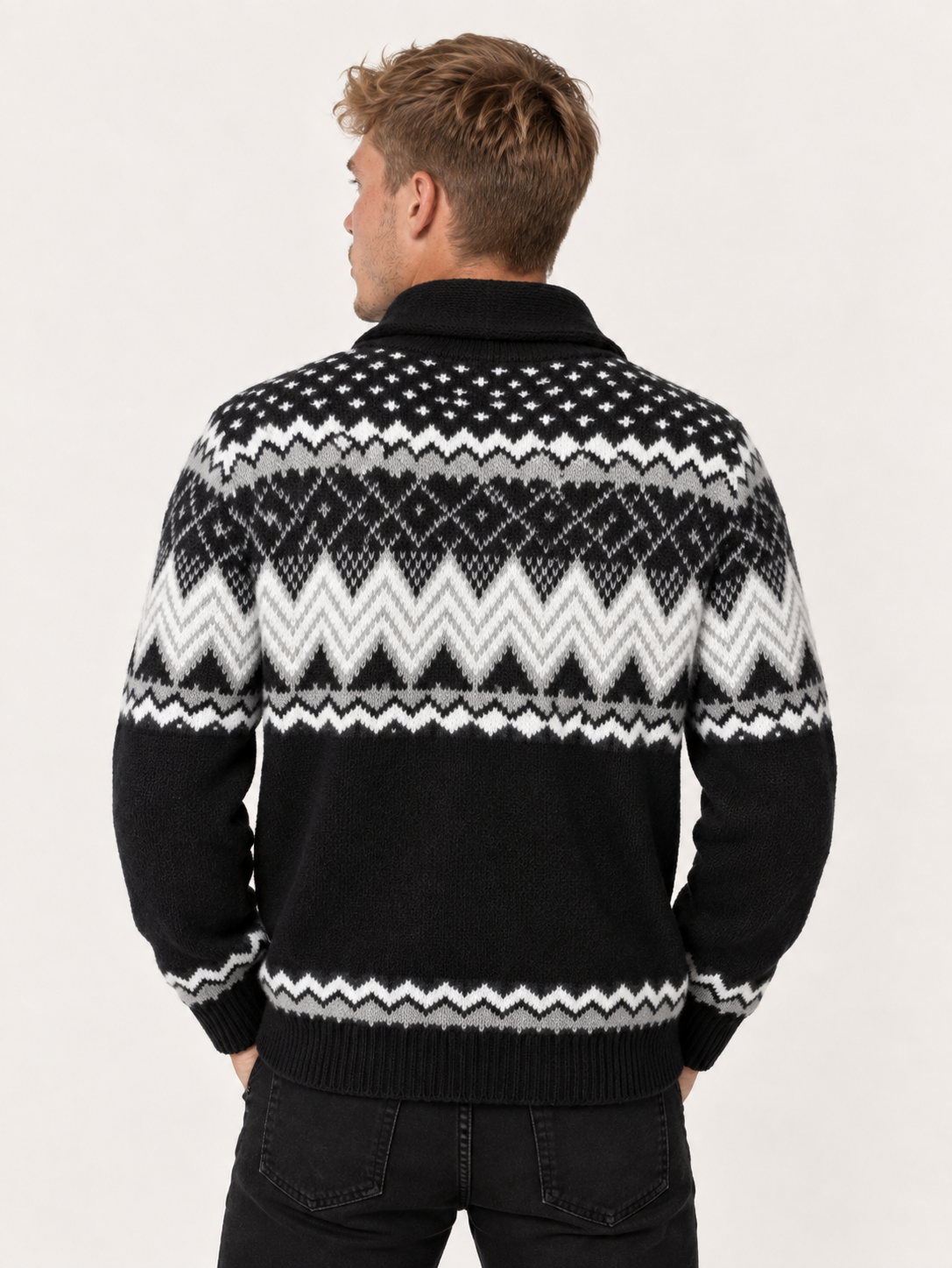 Men's Shawl Collar Cardigan – Fair Isle Style Chunky Knit