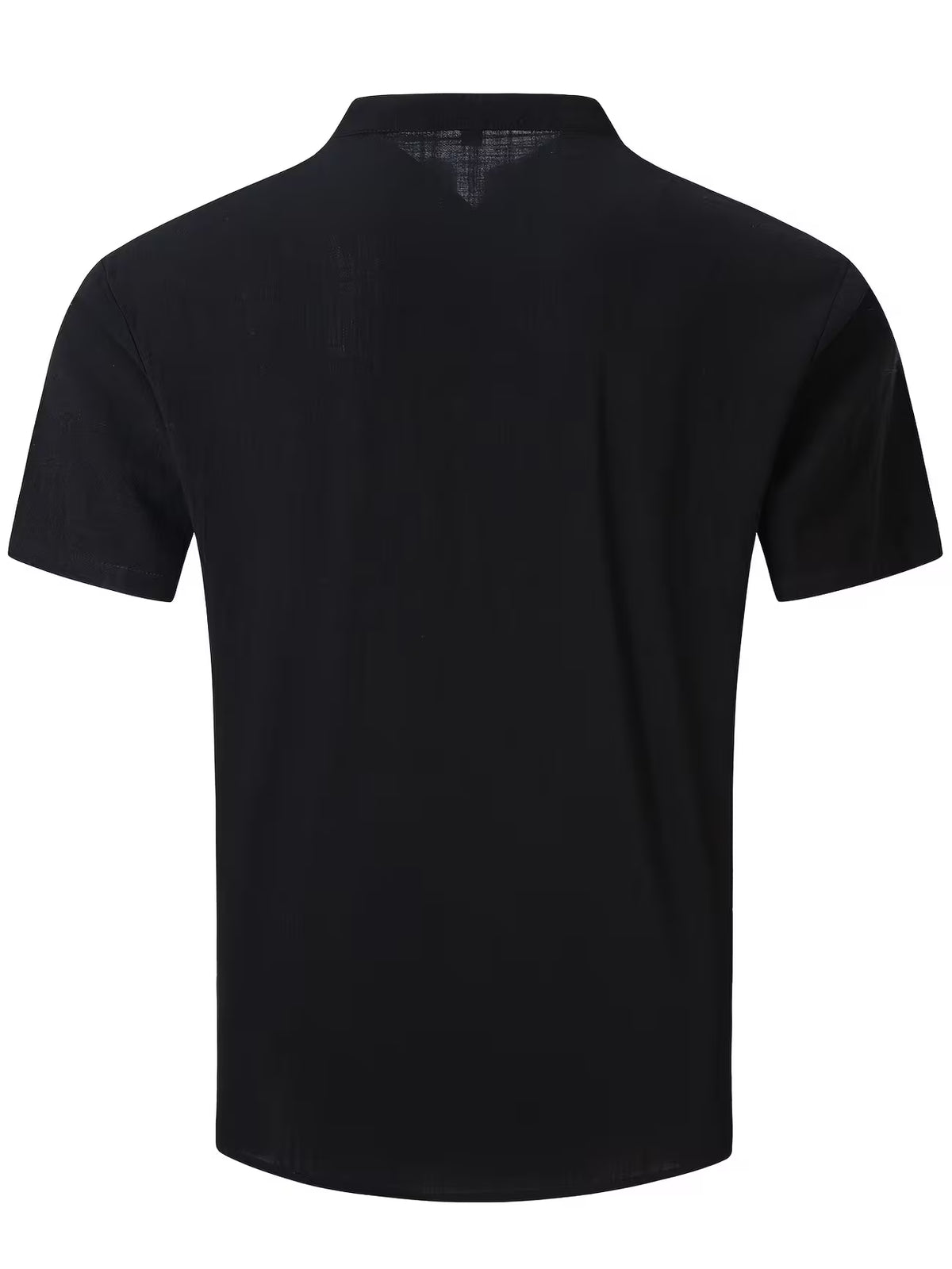 Men's Short Sleeve Grandad Collar Shirt – Linen Look, Relaxed Fit