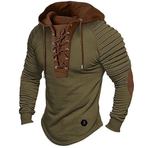 Men's Knitted Hoodie Jumper – Wool Cashmere Blend, Lace-Up Front