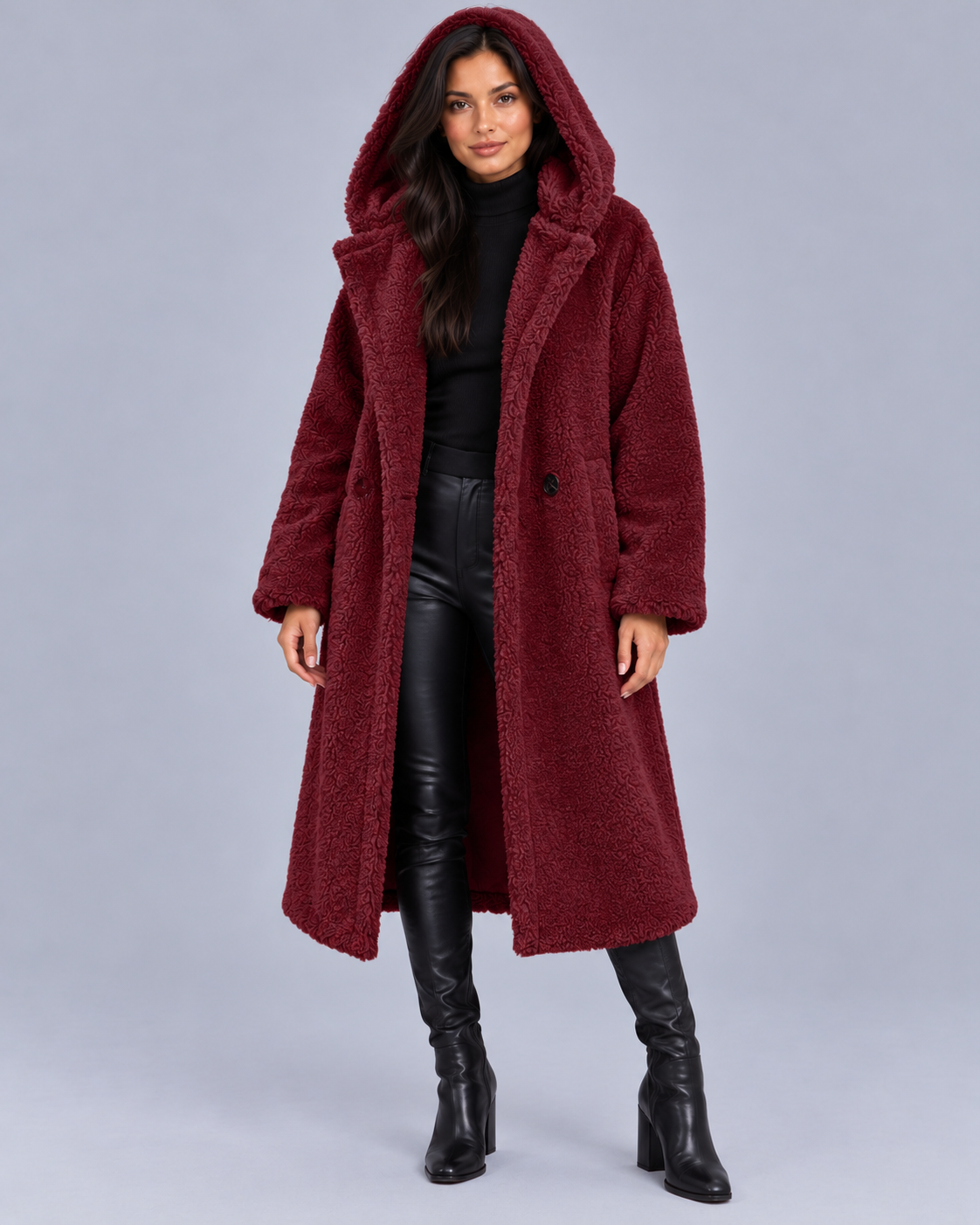 Women's Oversized Longline Hooded Teddy Coat