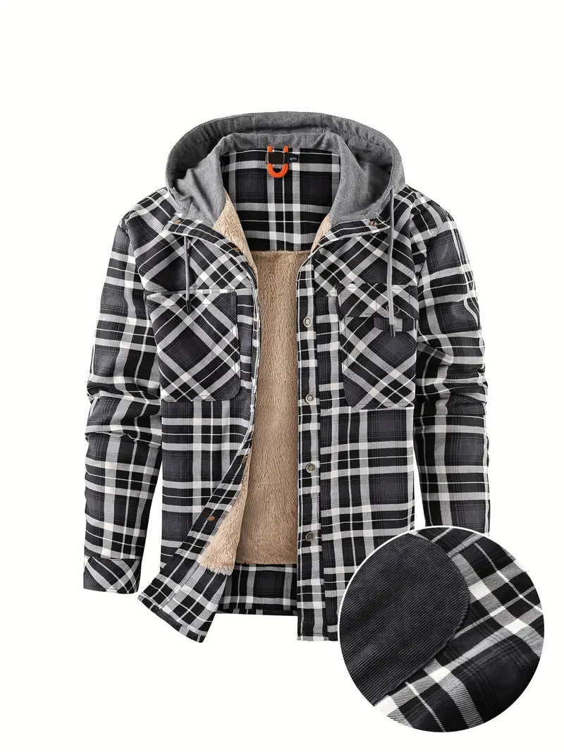 Men's Check Hooded Shirt Jacket – Fleece Lined, Relaxed Fit