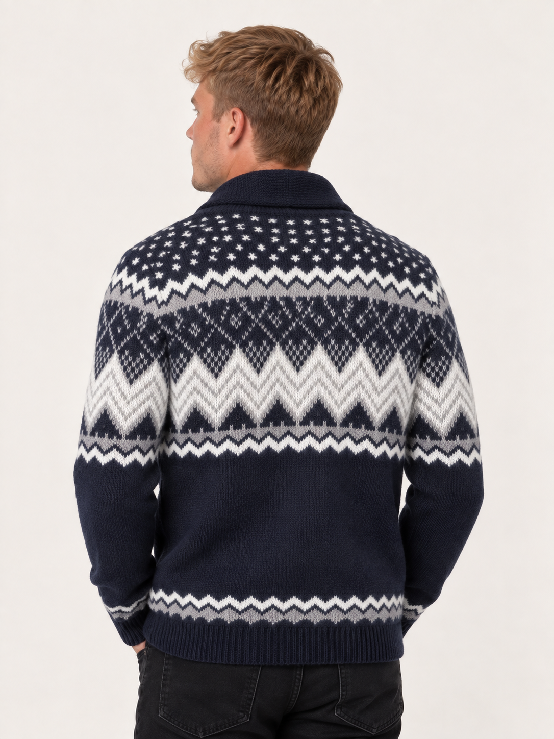 Men's Shawl Collar Cardigan – Fair Isle Style Chunky Knit