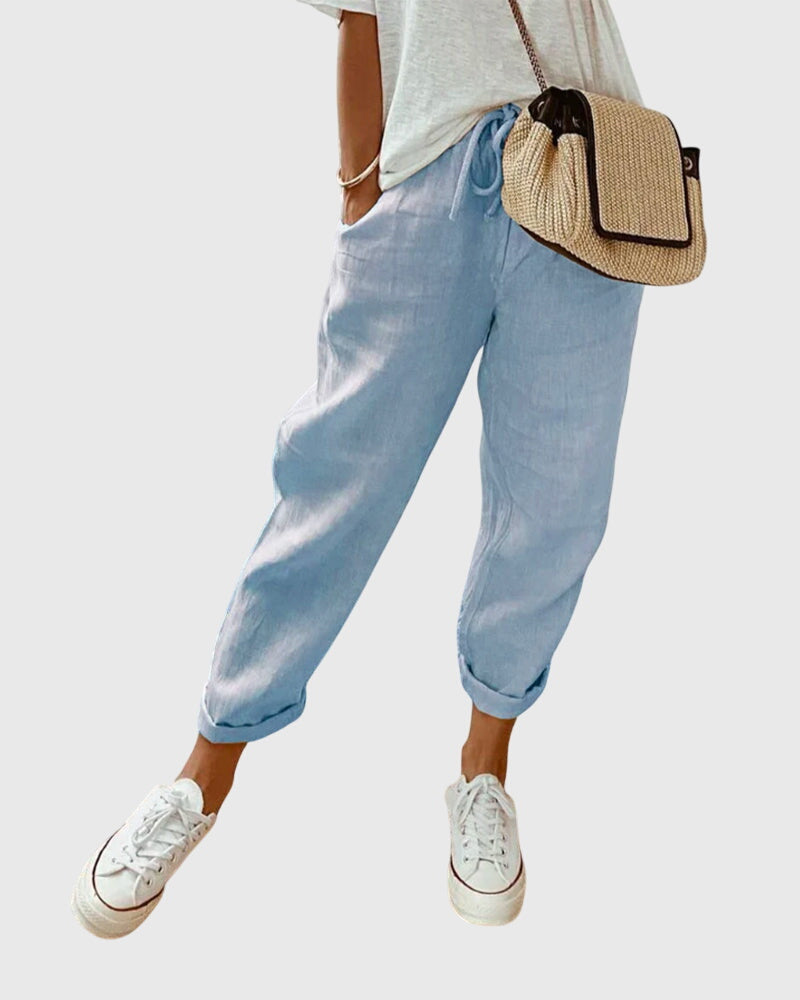 Men's High Waist Trousers – Straight Leg, Elastic Waist