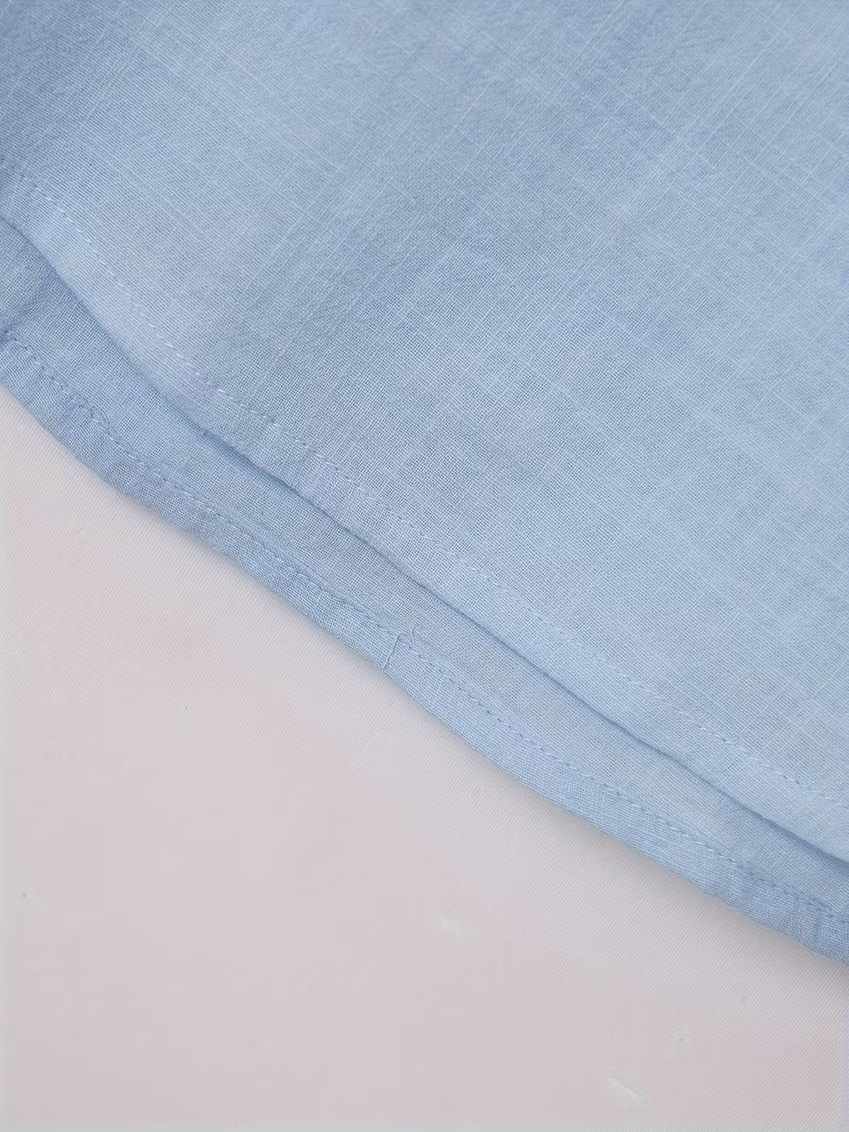 Men's Short Sleeve Grandad Collar Shirt – Linen Look, Relaxed Fit