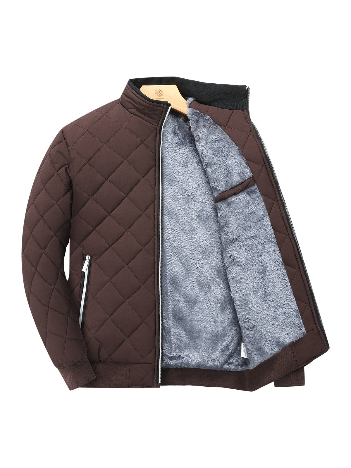 Men's Diamond Quilted Jacket – Stand Collar, Relaxed Fit