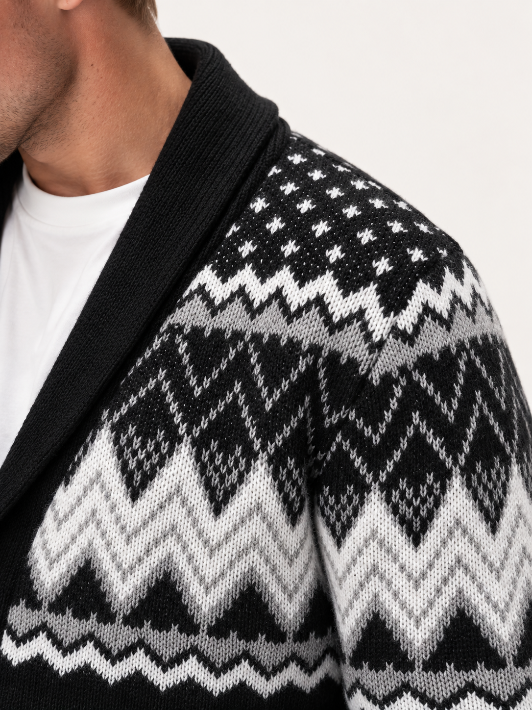 Men's Shawl Collar Cardigan – Fair Isle Style Chunky Knit