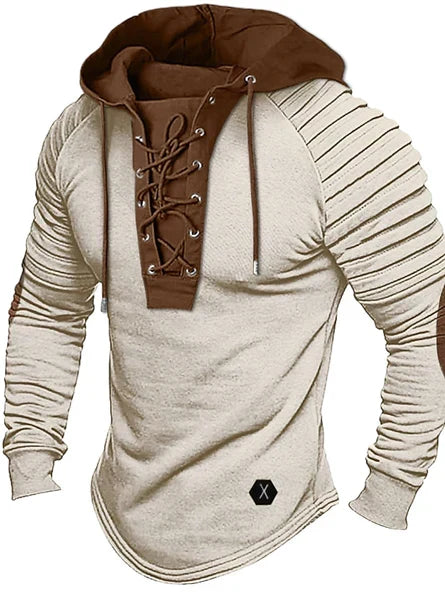 Men's Knitted Hoodie Jumper – Wool Cashmere Blend, Lace-Up Front