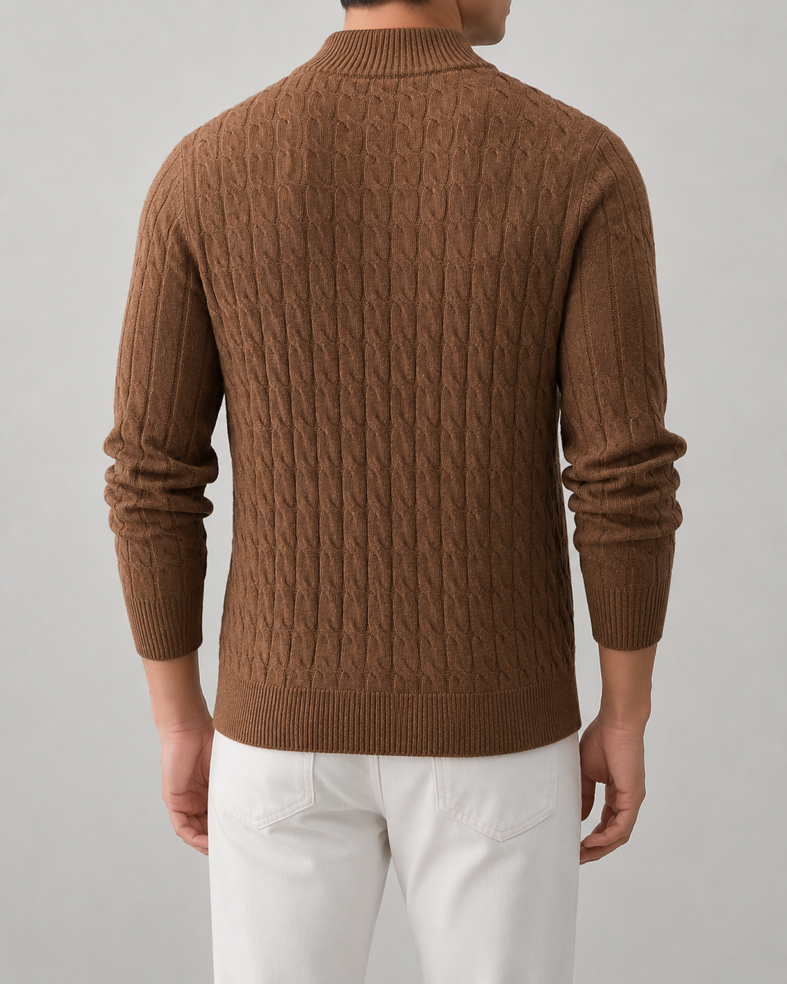 Men's Cable Knit Zip Cardigan – Stand Collar