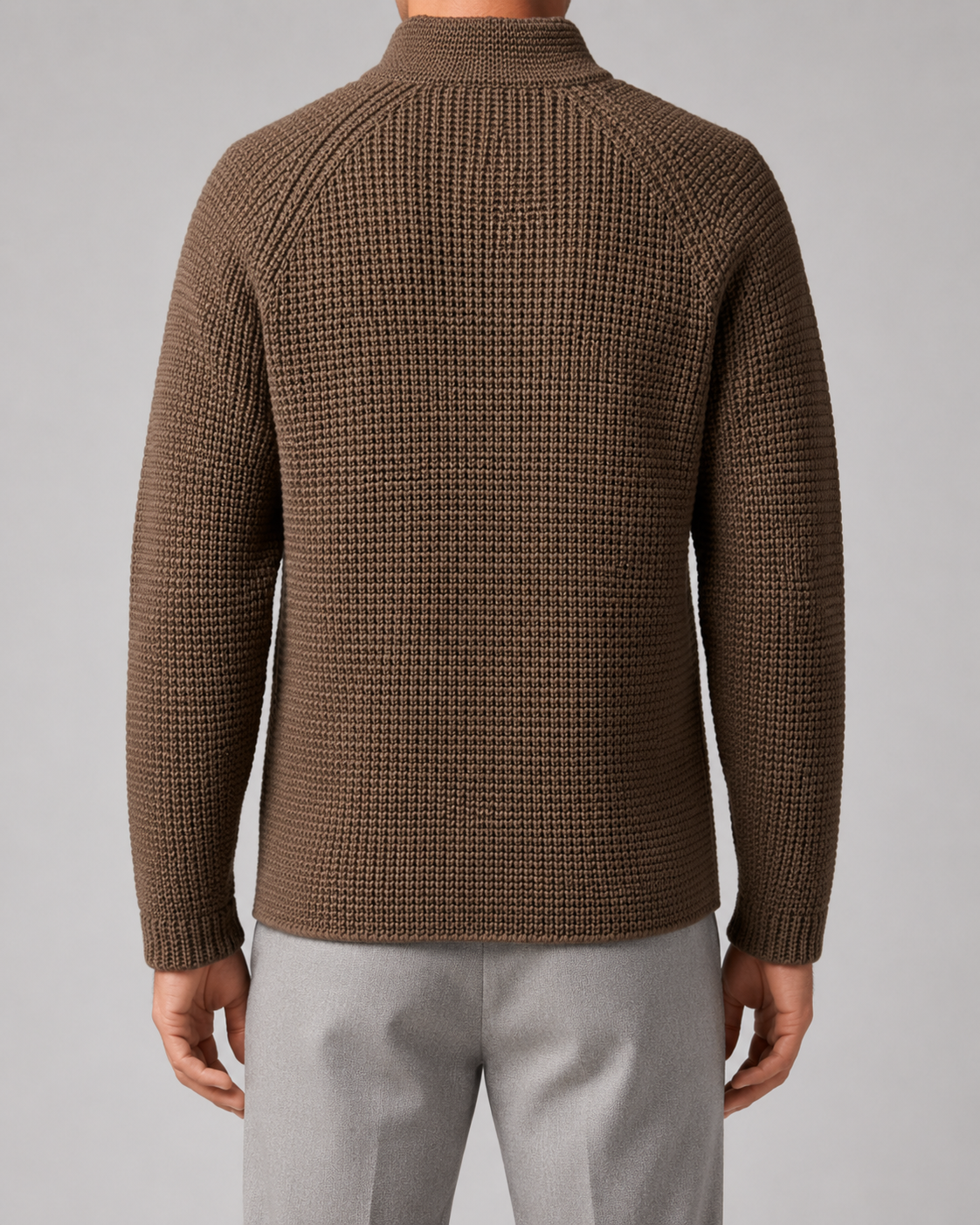 Men's Chunky Knit Cardigan – Stand Collar, Button Front