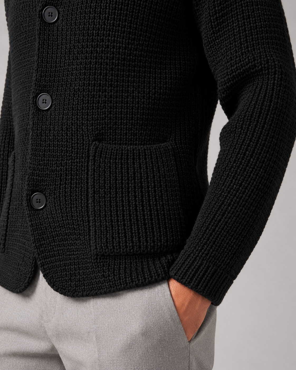 Men's Chunky Knit Cardigan – Stand Collar, Button Front