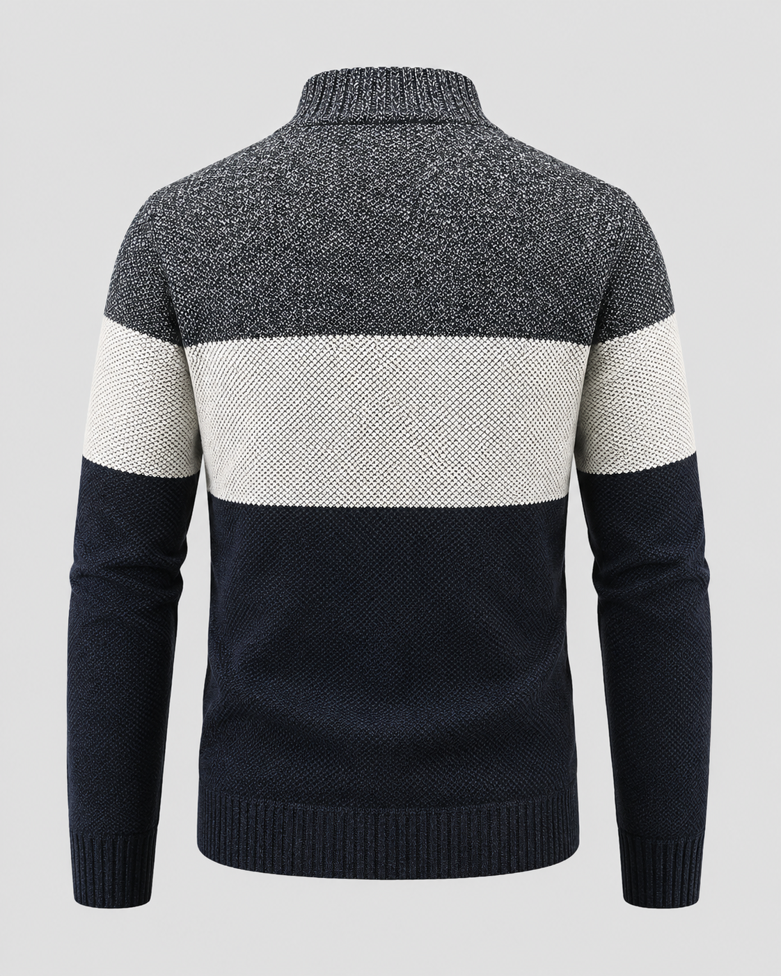 Men's Colour Block Zip Cardigan – Stand Collar, Check Lined