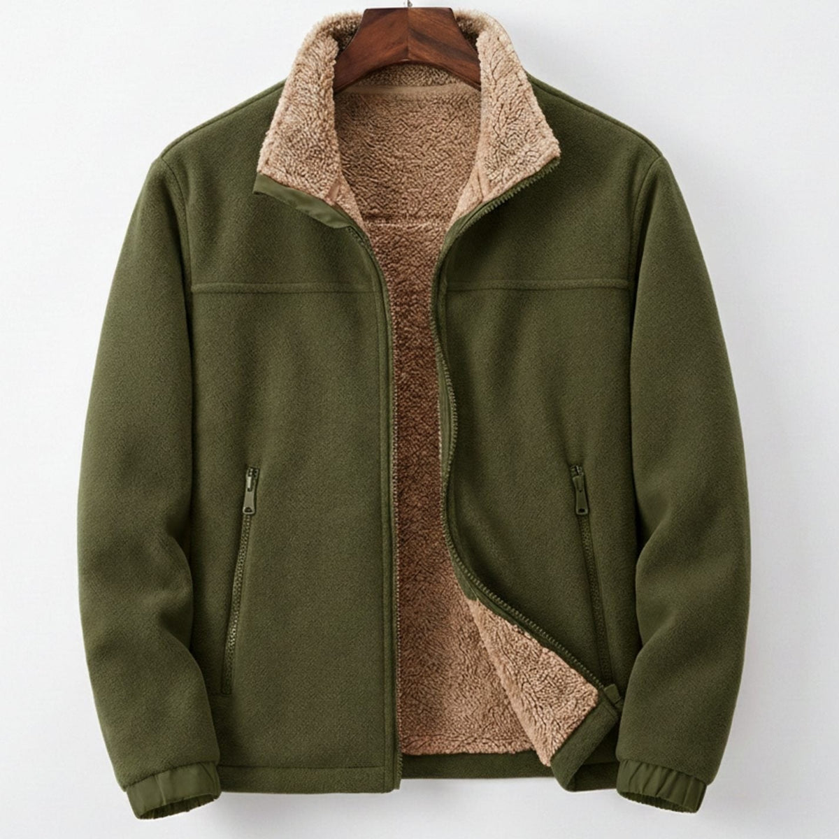 Men's Sherpa Fleece Jacket – Full Zip, Sherpa-Lined Stand Collar, Relaxed Fit