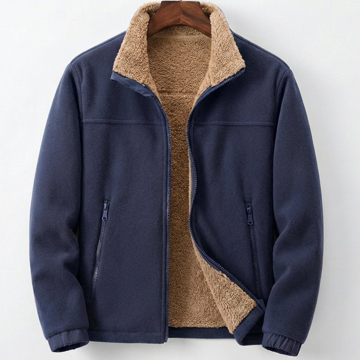 Men's Sherpa Fleece Jacket – Full Zip, Sherpa-Lined Stand Collar, Relaxed Fit