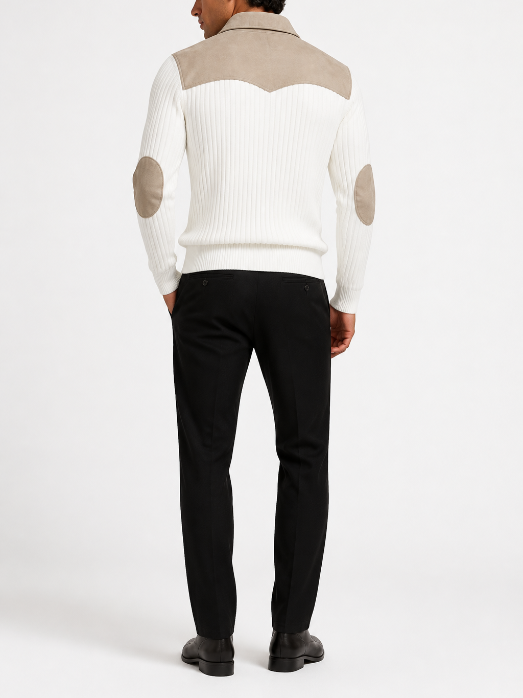Men's Zip Neck Jumper – Colour Block Knit, Stand Collar