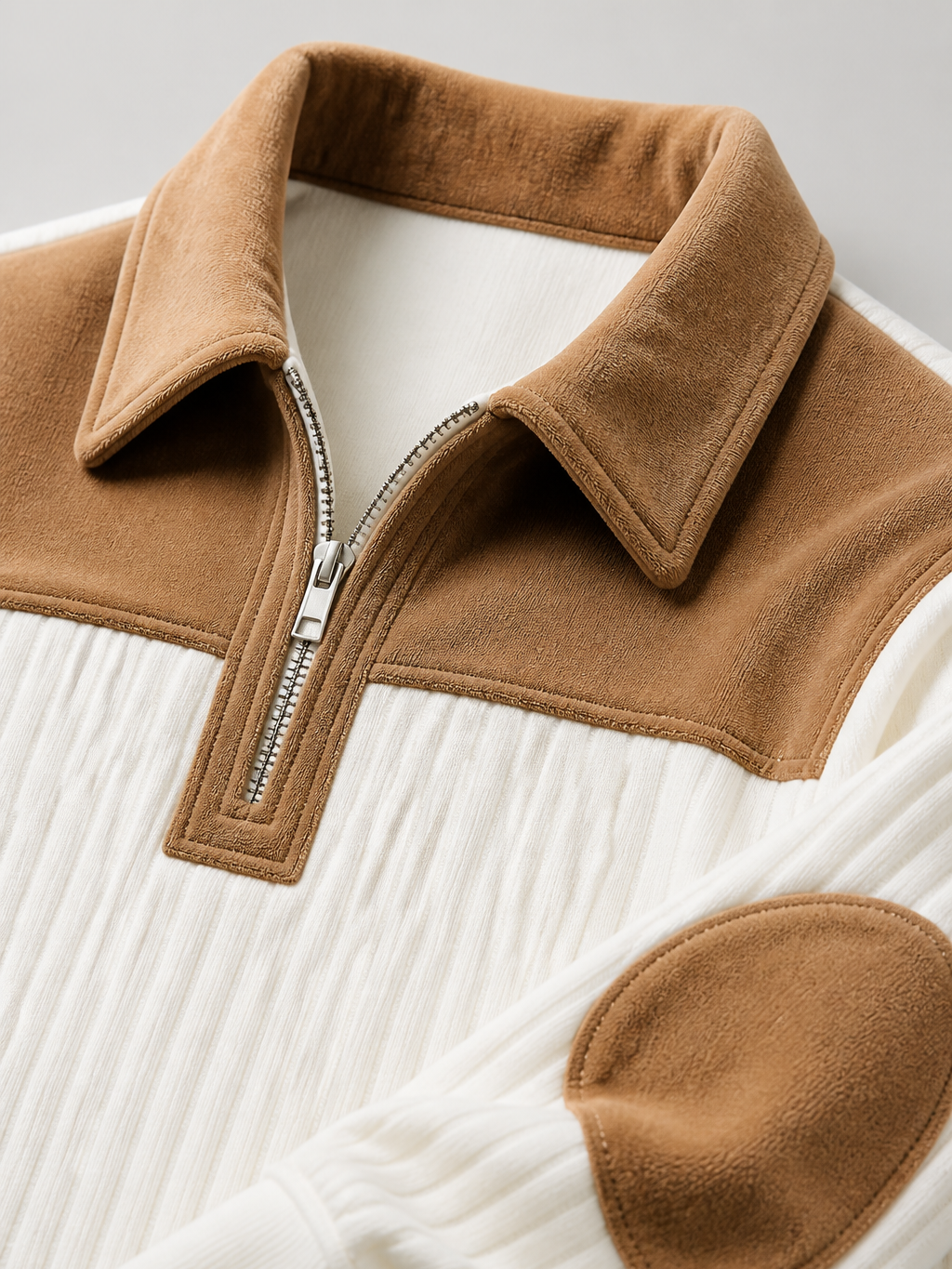 Men's Zip Neck Jumper – Colour Block Knit, Stand Collar